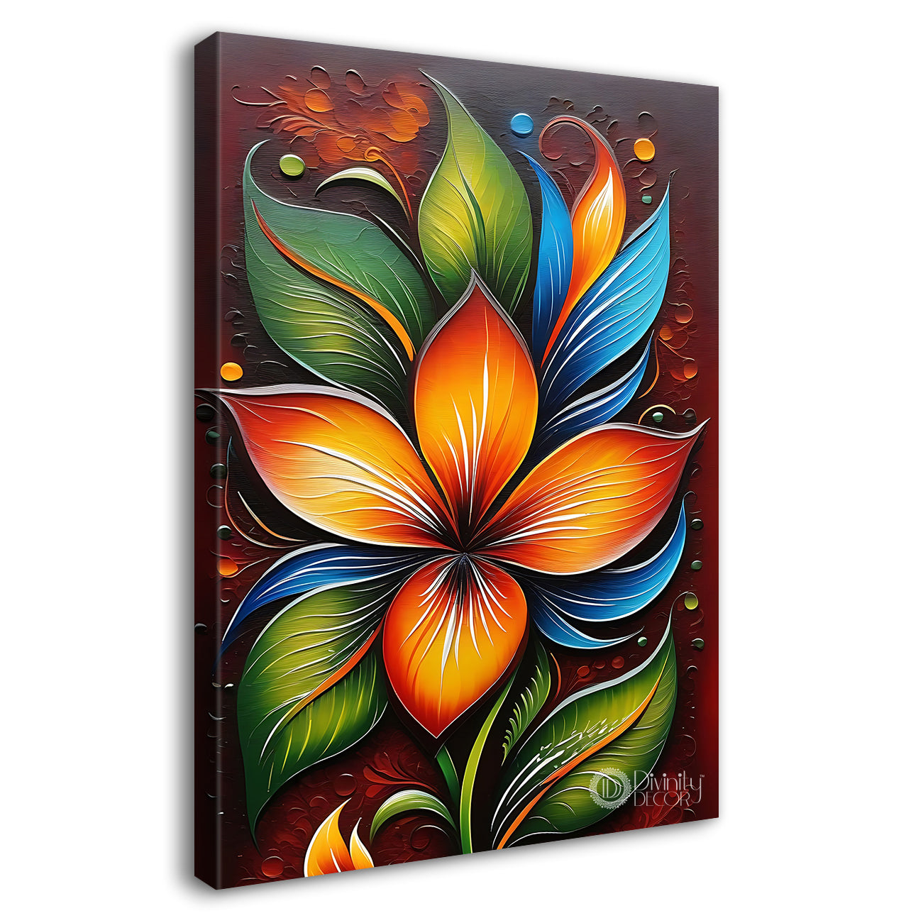 Orange flowers in brown textured painting- Flower-V-430