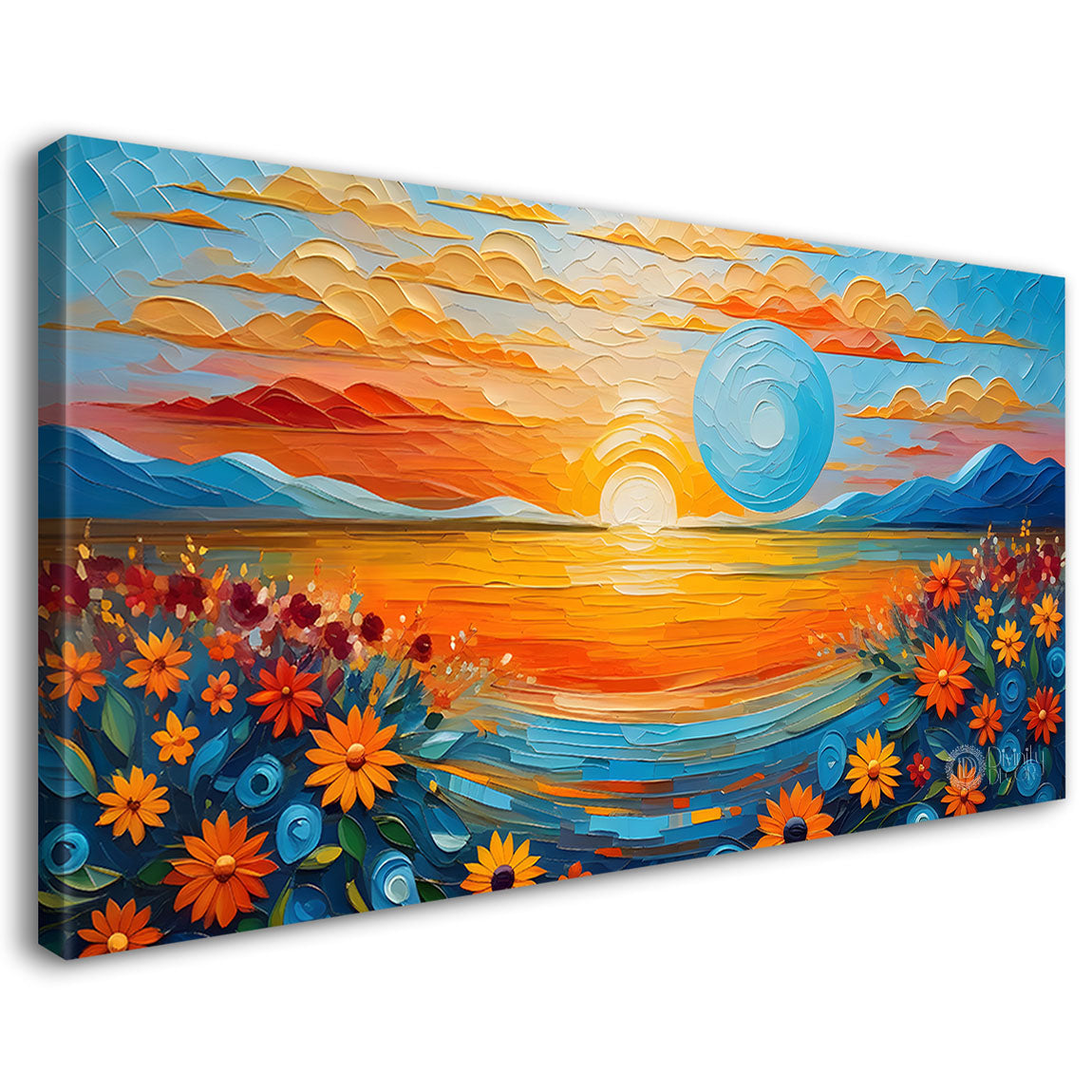 Sunrise with flowers painting Canvas Painting - Nature Art -433