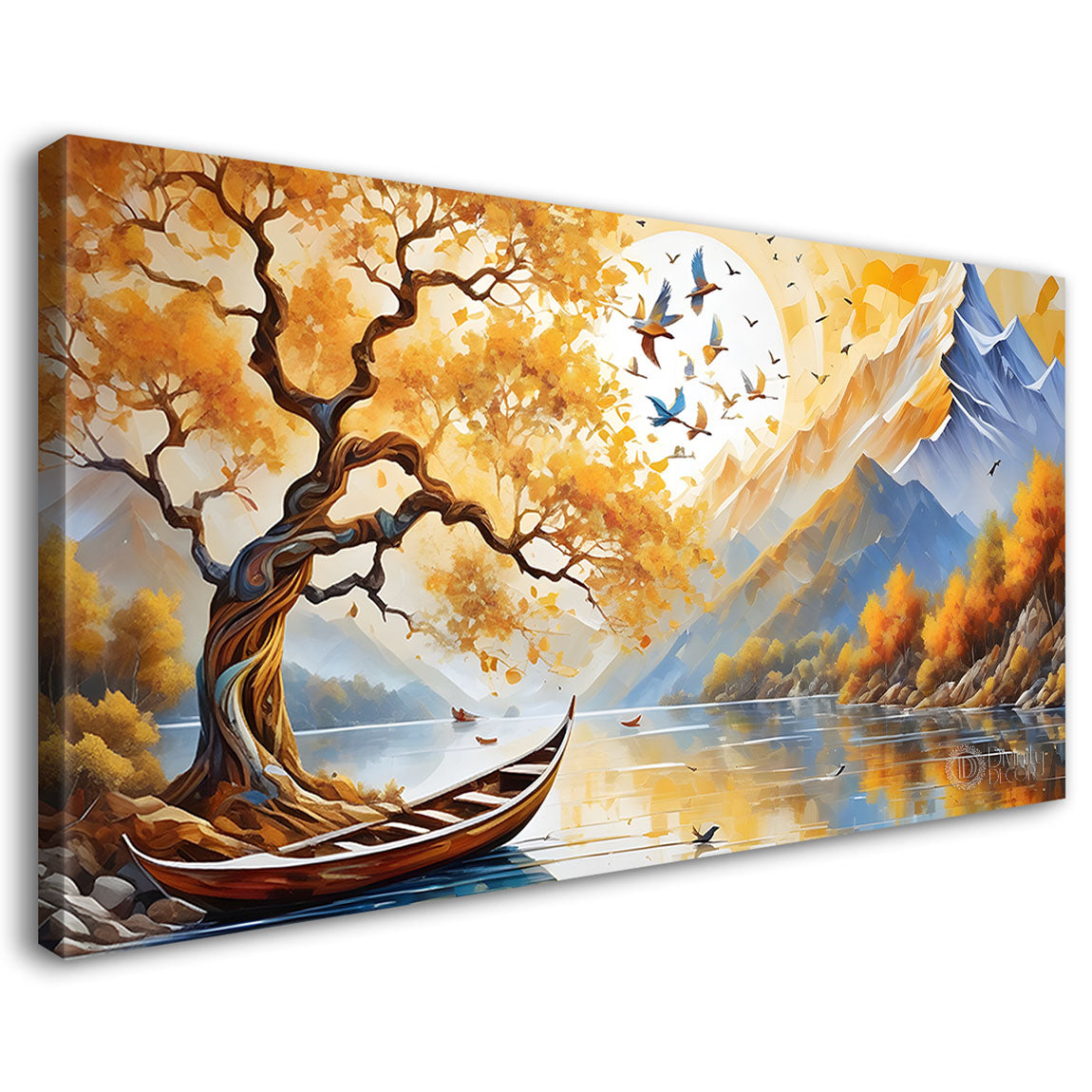Mountains with tree and river painting Canvas Painting - Nature Art -435
