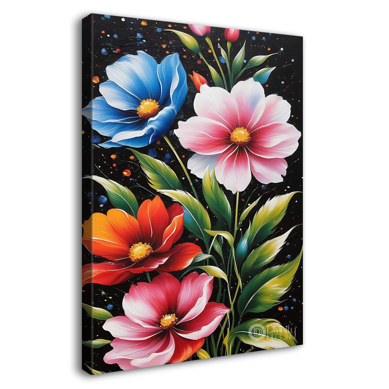 Colourful flowers in dark textured painting- Flower-V-436