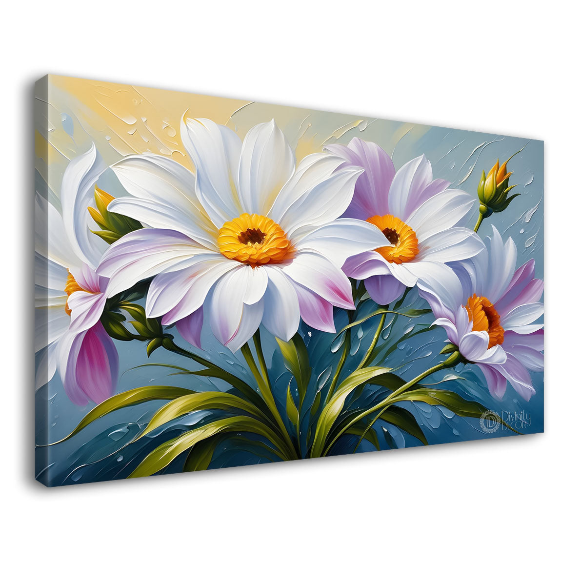 White flowers in light background canvas painting- Flower-436