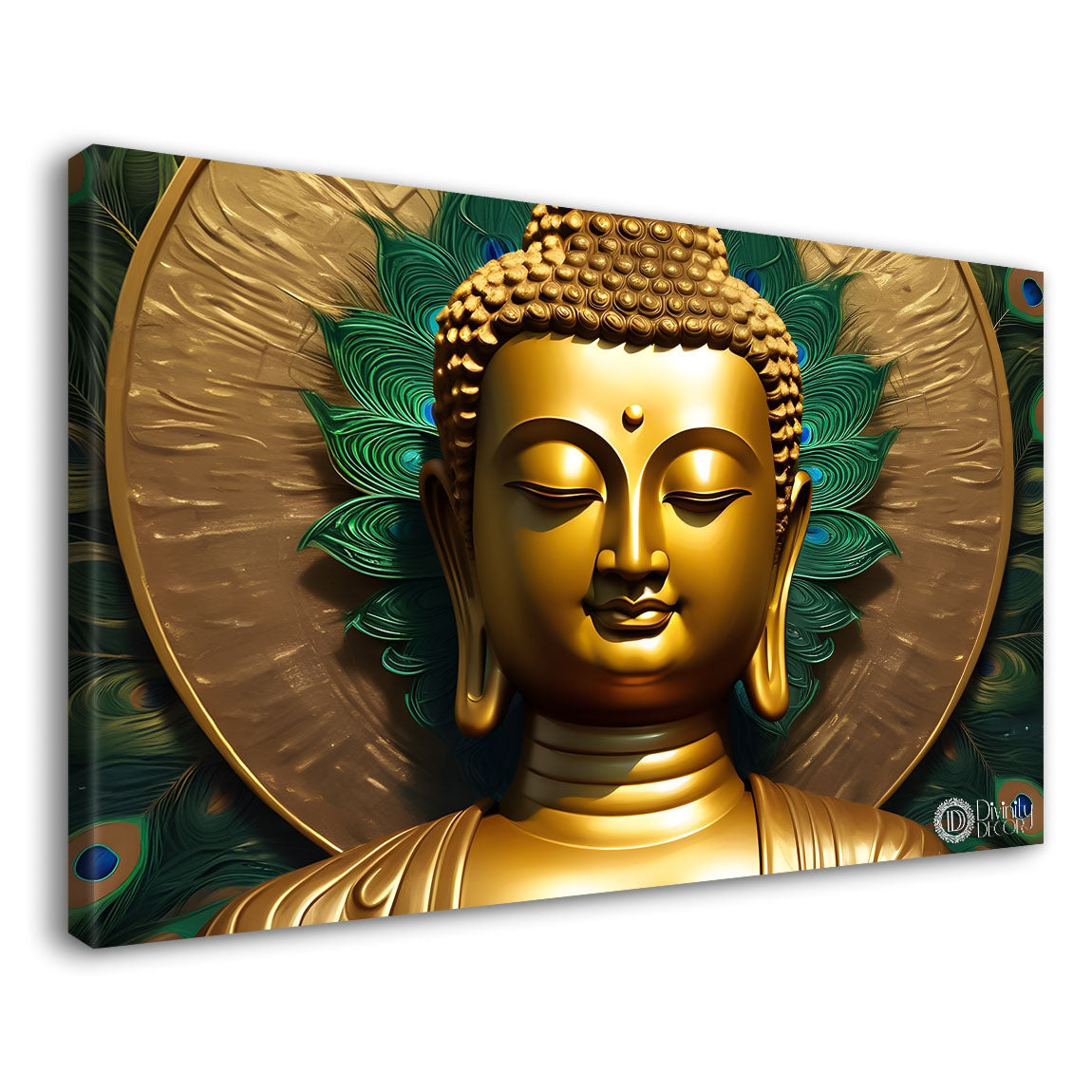 Golden buddha with the golden background textured painting Canvas Wall Painting - Buddha-437