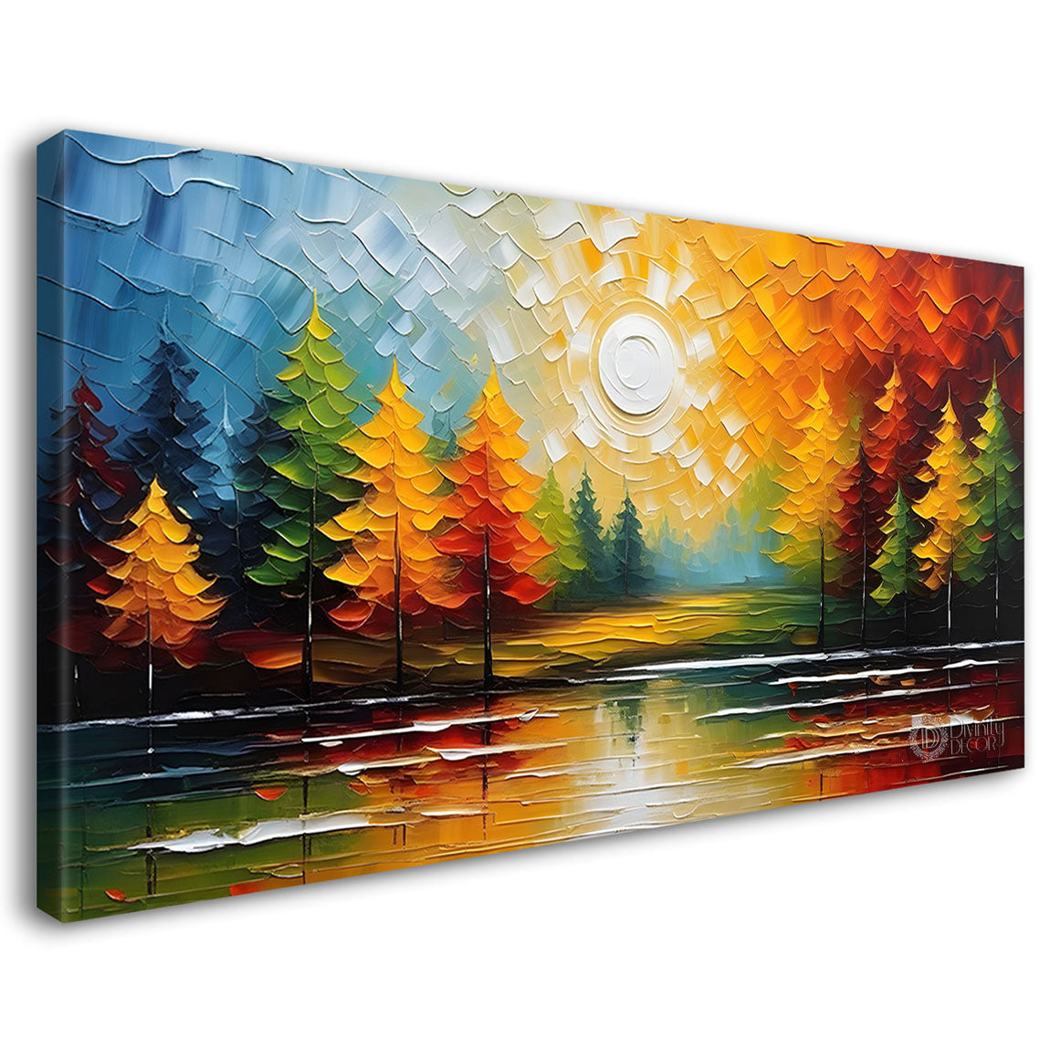 Colorful trees with river painting Canvas Painting - Nature Art -437