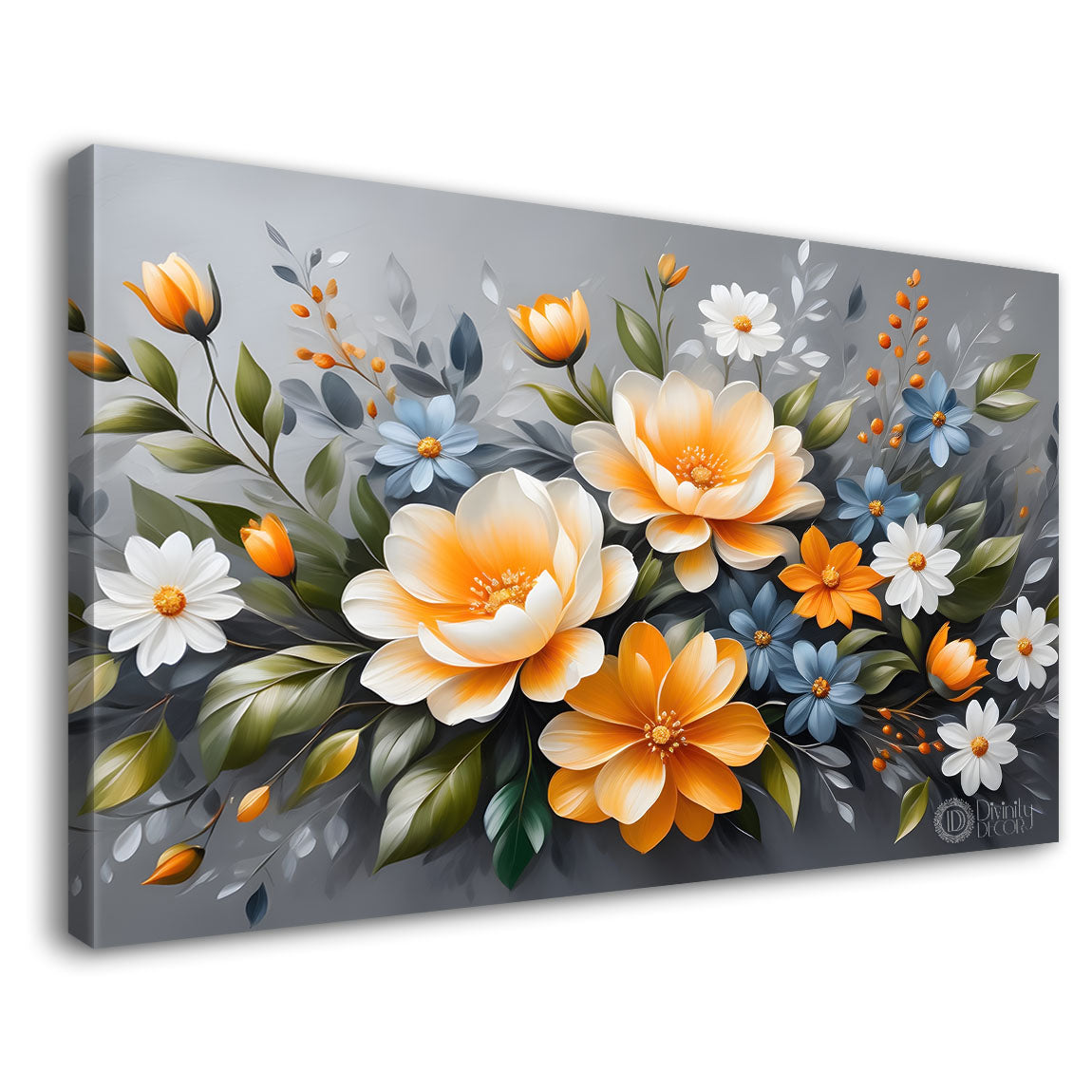 Yellow flowers with grey background canvas painting- Flower-437
