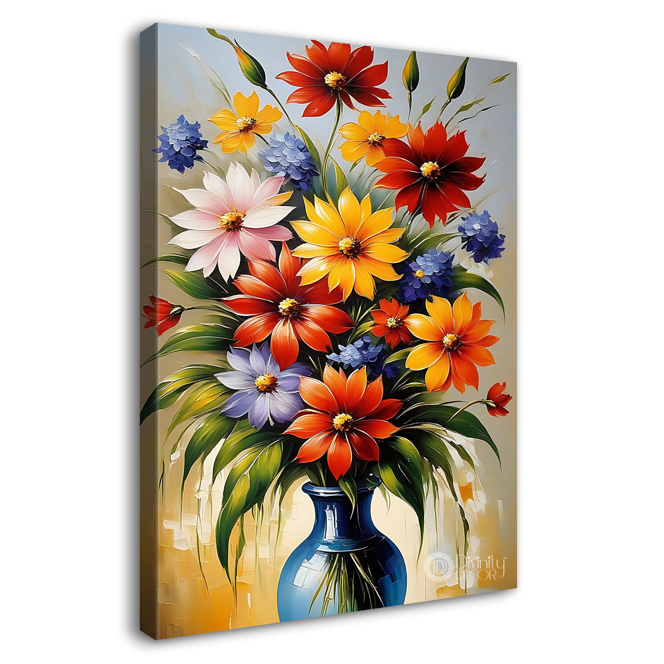Colourful flowers in a vas textured painting- Flower-V-437