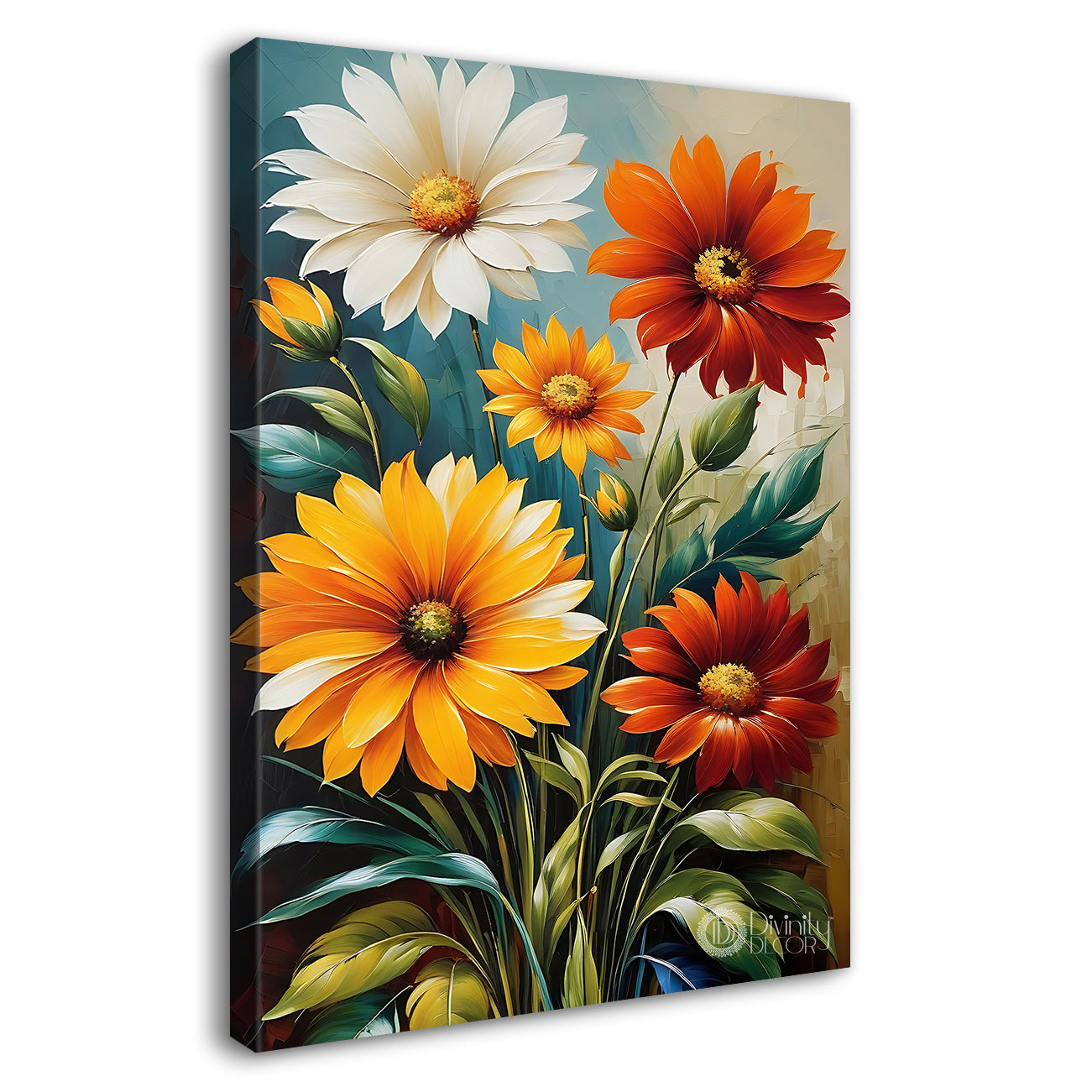 Colourful flowers textured painting- Flower-V-438