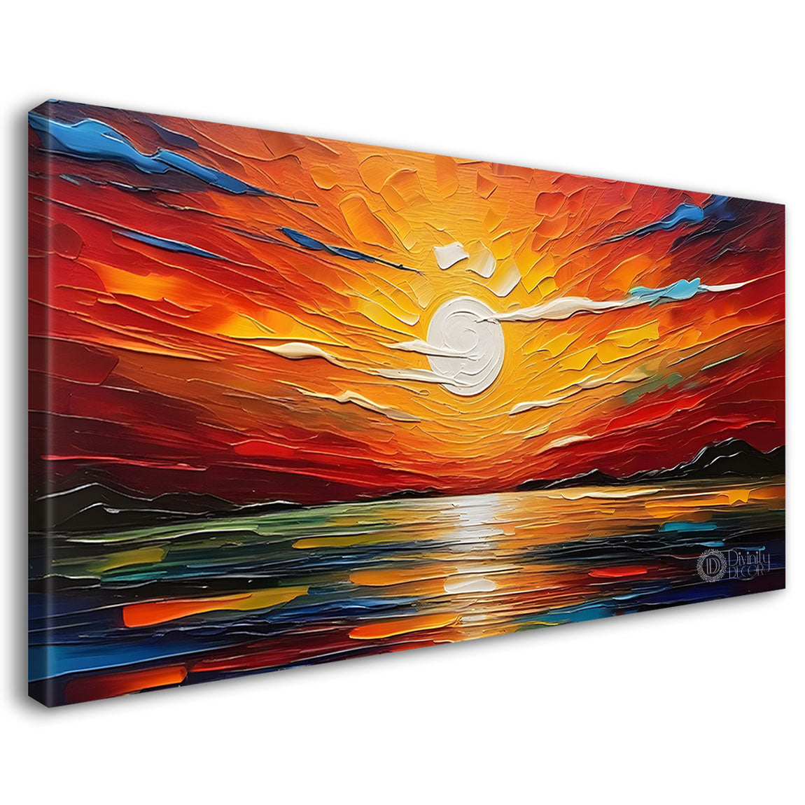 Sunset view in textured painting Canvas Painting - Nature Art -438
