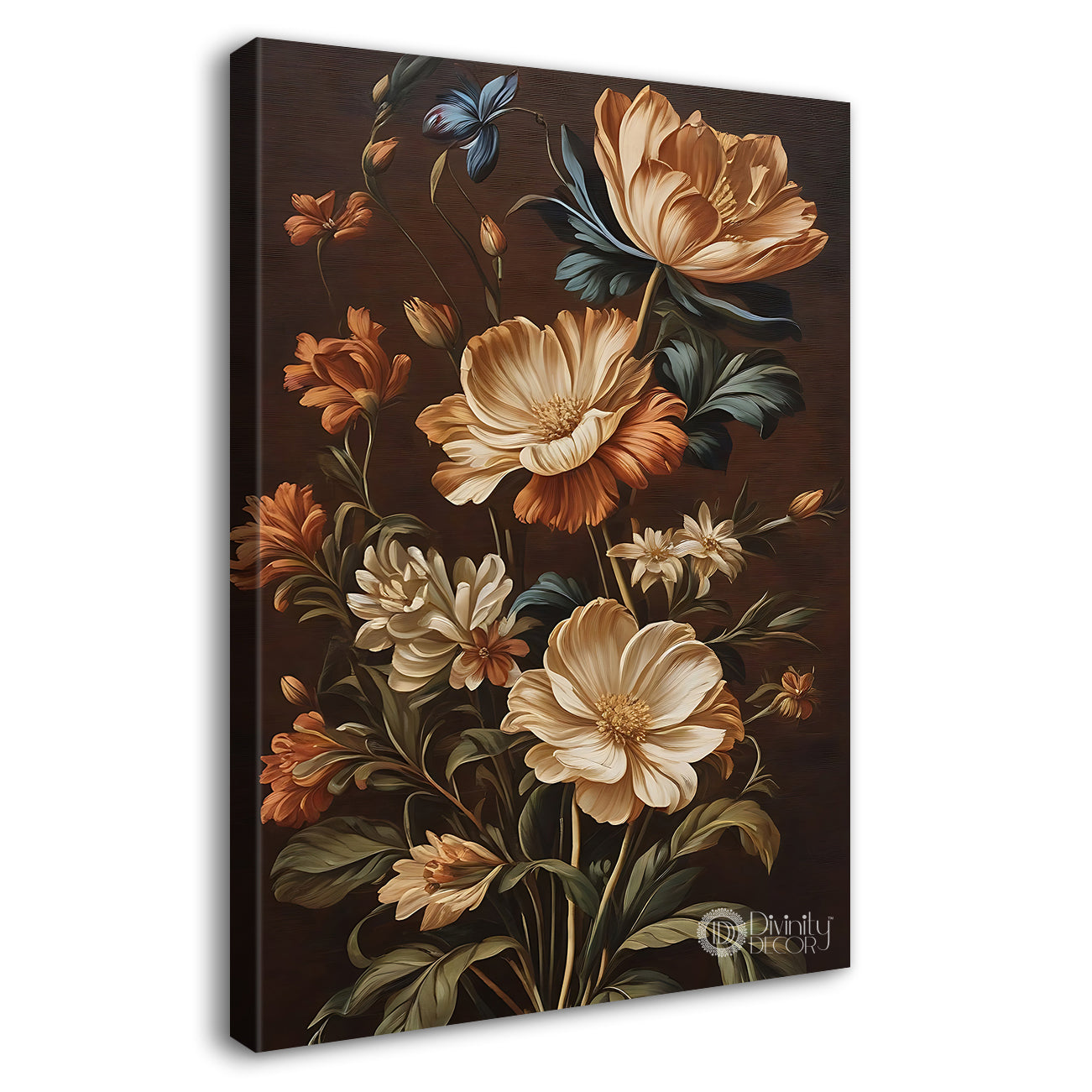 Flowers in brown background textured art - Flower-V-439
