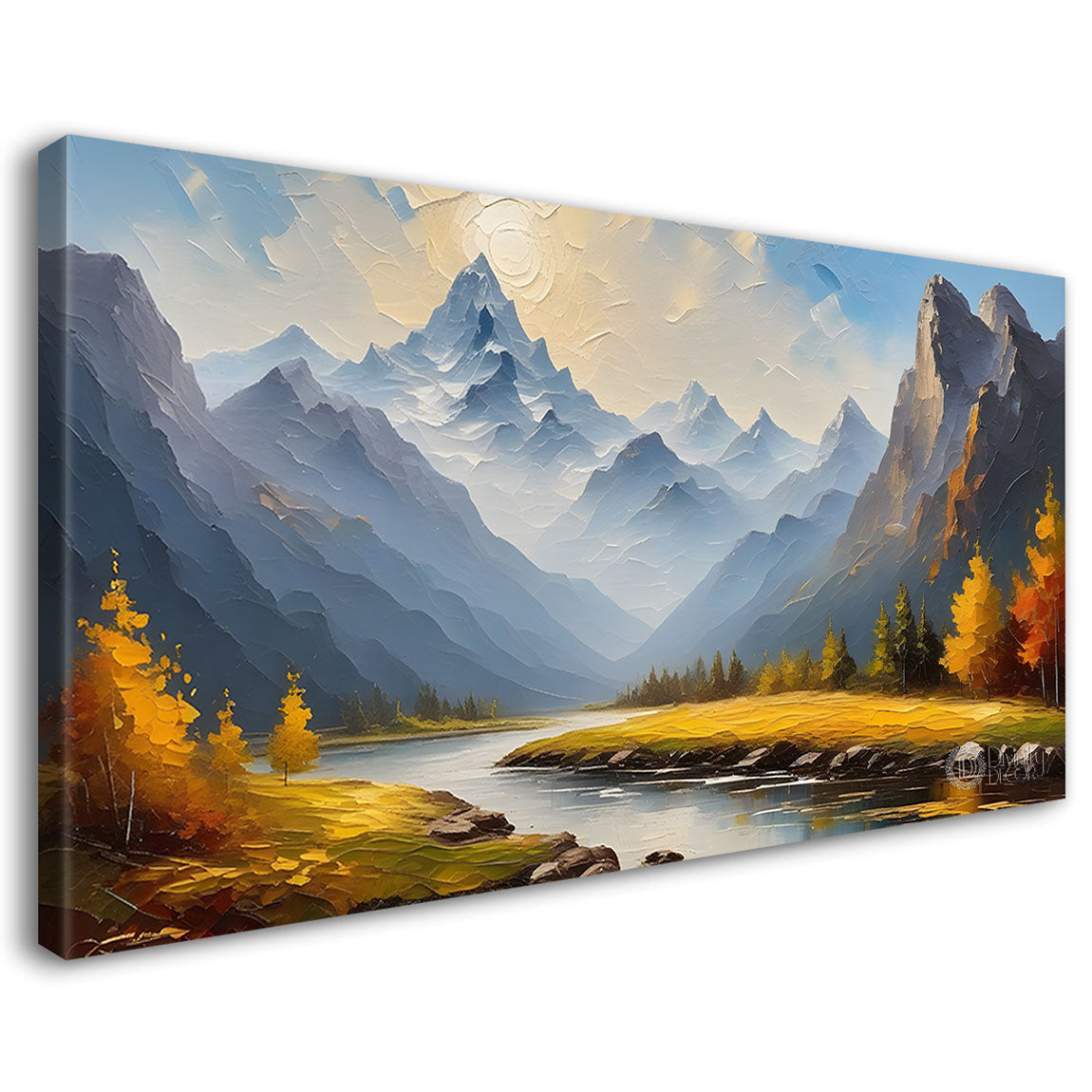 Mountains with lake textured painting Canvas Painting - Nature Art -439
