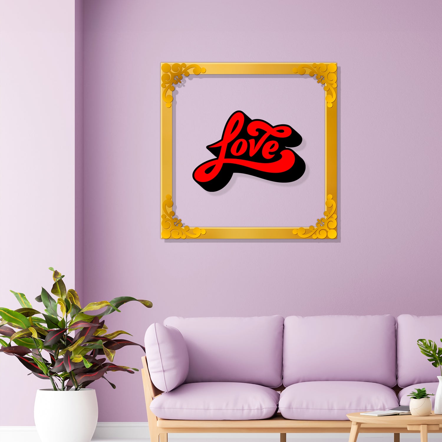 Love Golden Plaque for Gifting, Wall Decor Clear UV print with Golden Border-43