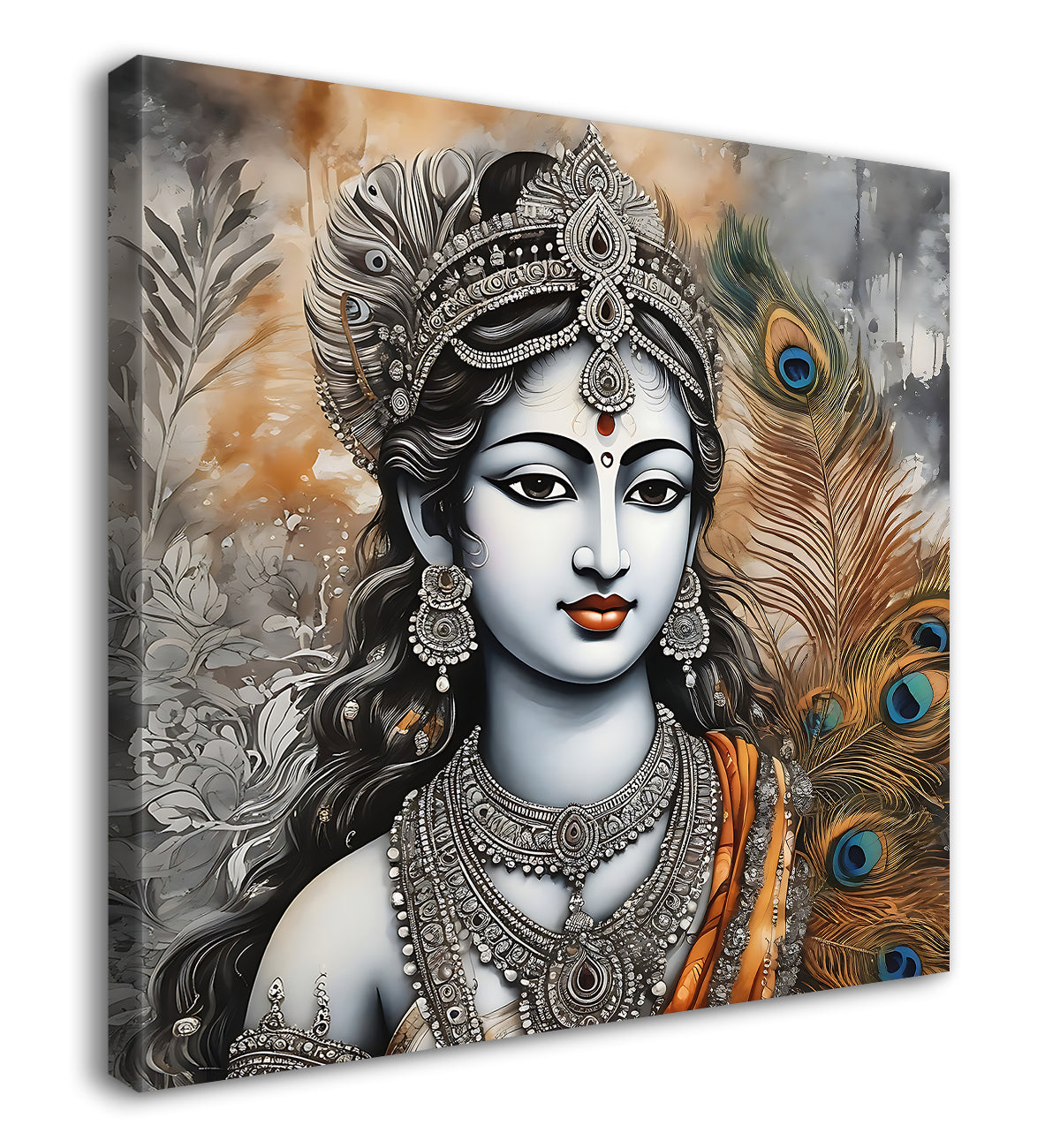 Krishna with grey and brown textured oil  Canvas Painting 24X24- Design - Krishna-S-43