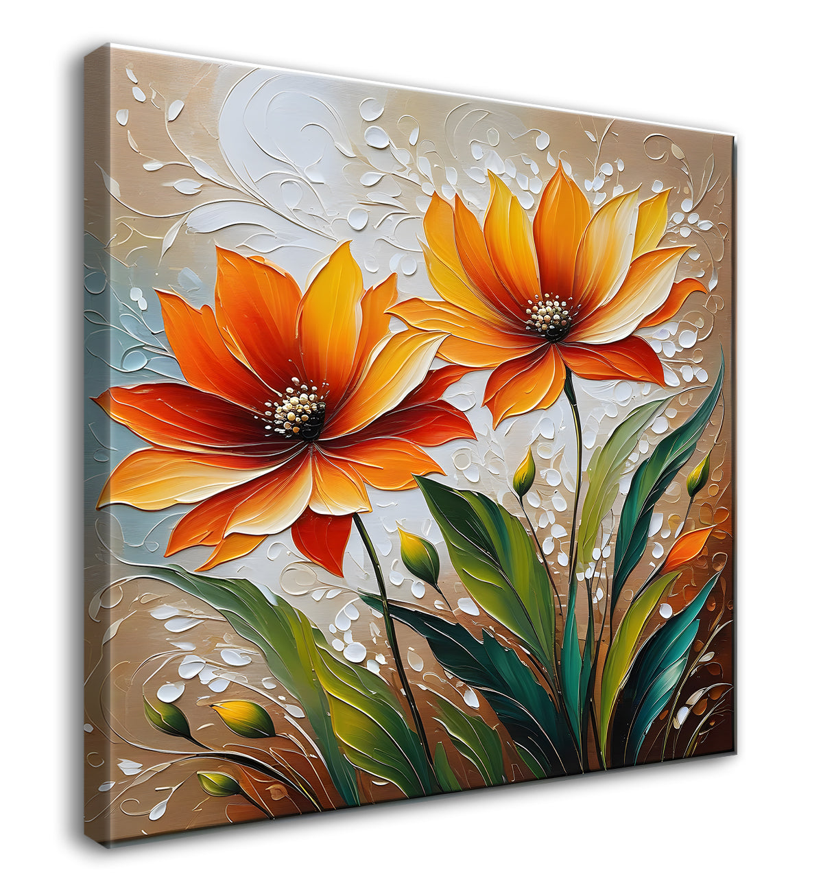 Orange flowers in light background textured painting - Flower-S-43