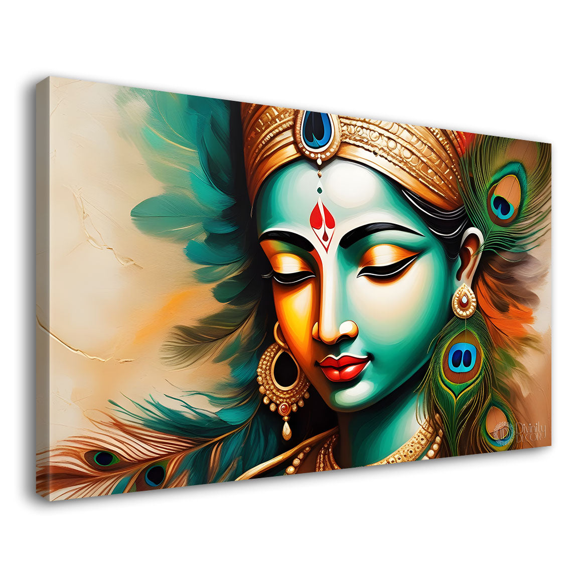 Krishna face painting in blue texture Canvas Painting - Design - Krishna-43