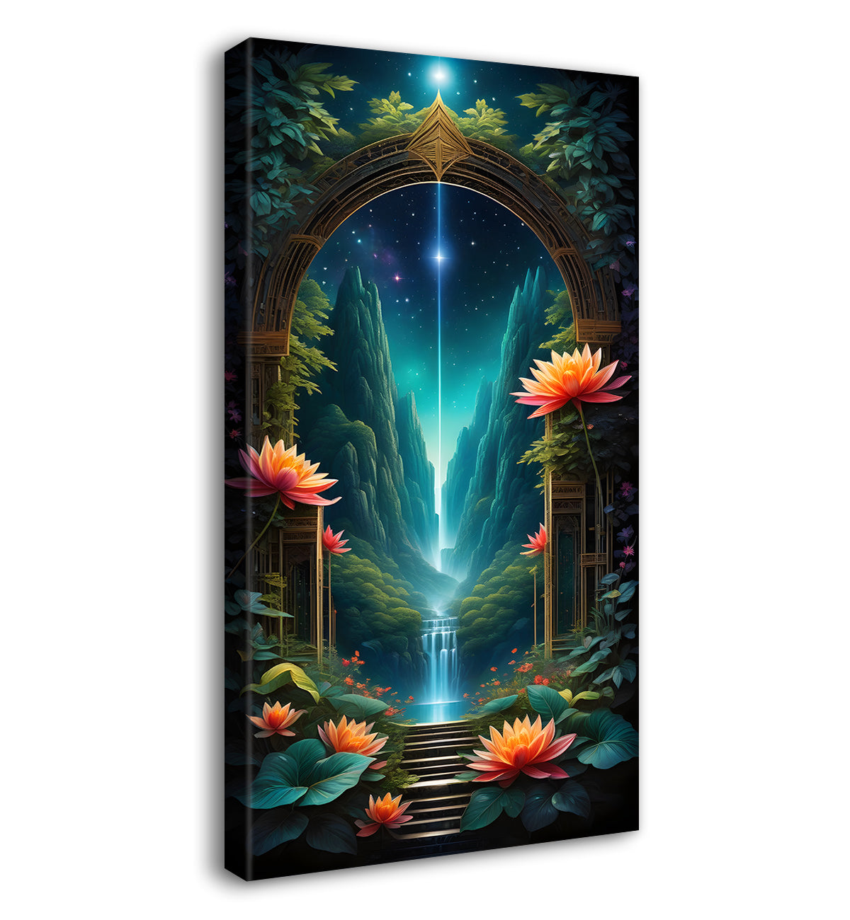 Waterfall in mountains with night background textured painting Canvas Painting - Nature Art -V-43