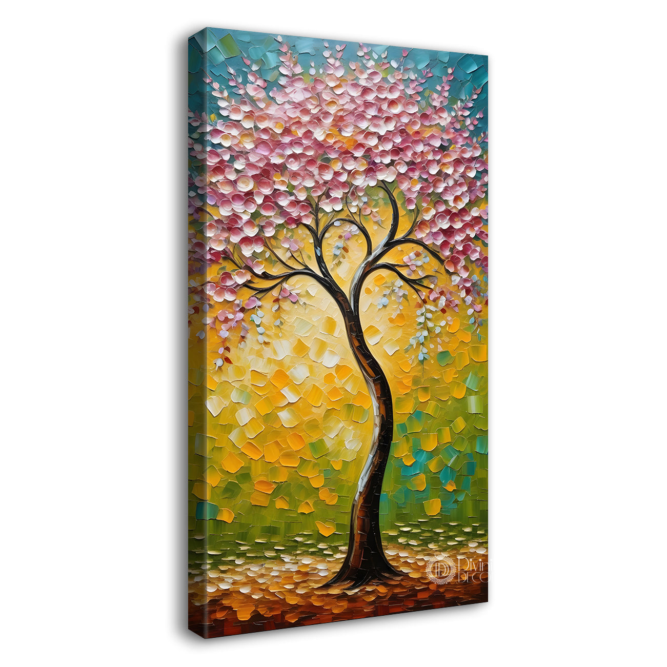 Spring tree with beautiful bright background textured modern art Canvas painting - Tree-V-43