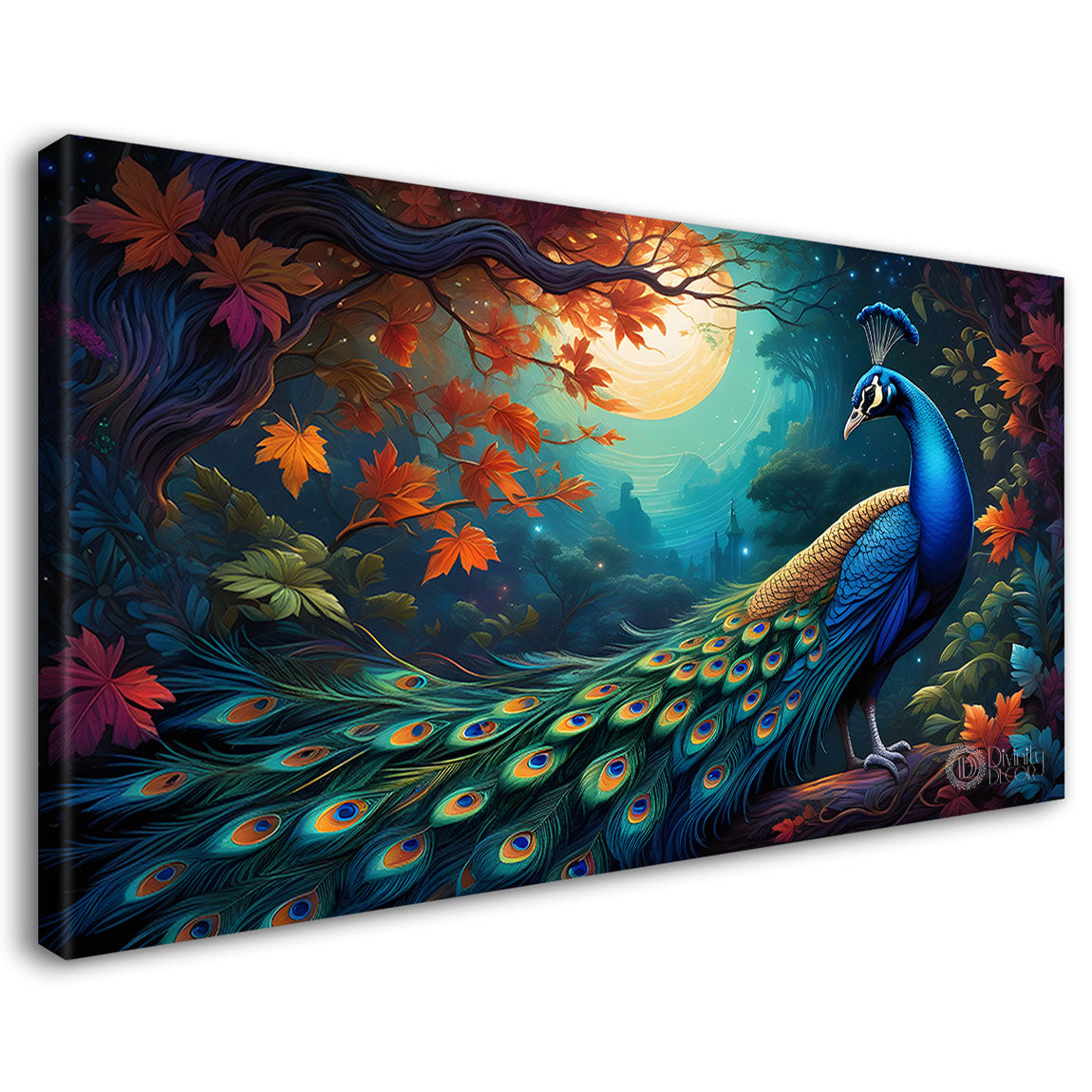 Peacock in bright green colors oil painting Canvas Painting - Design - Peacock-44