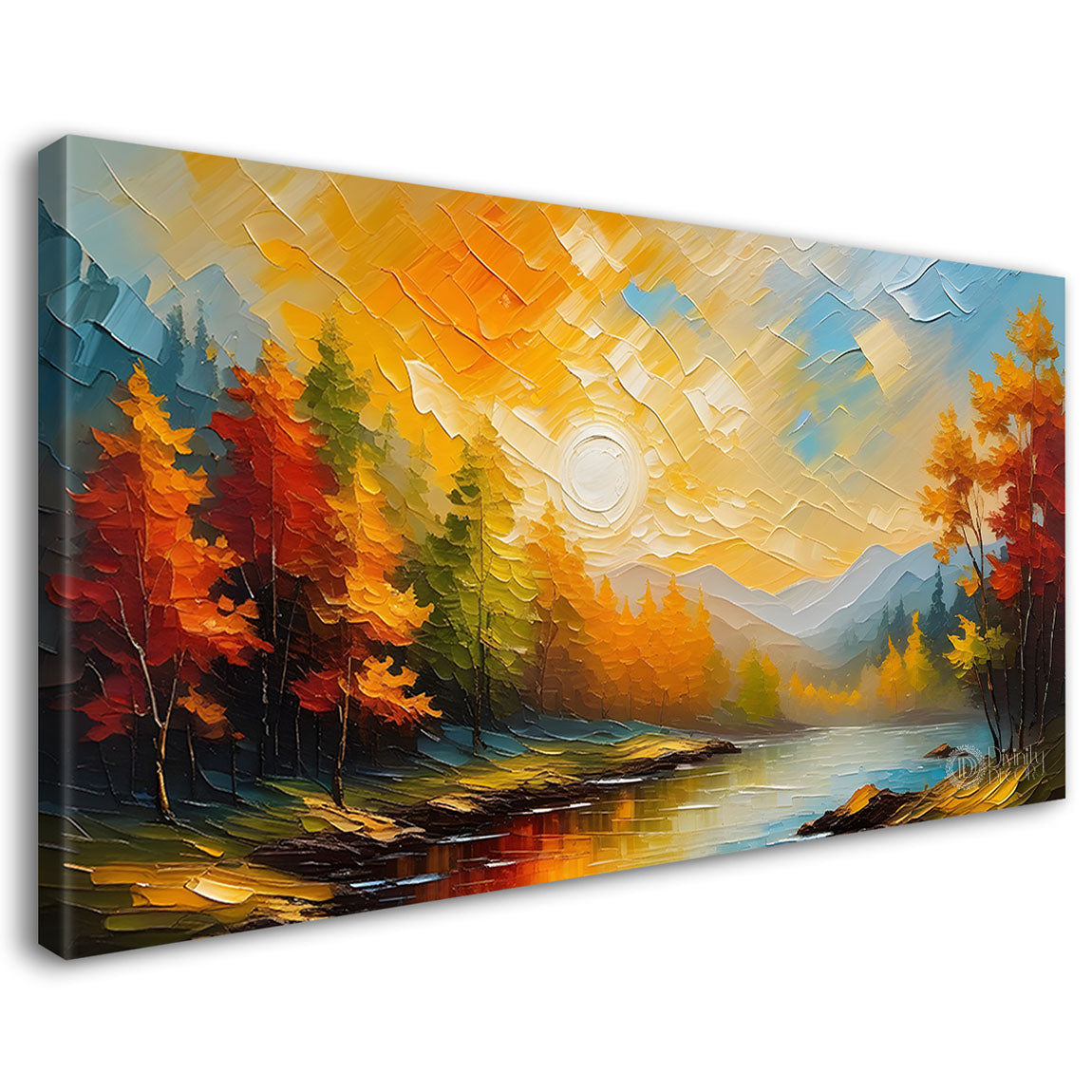 Colorful trees with river painting Canvas Painting - Nature Art -441