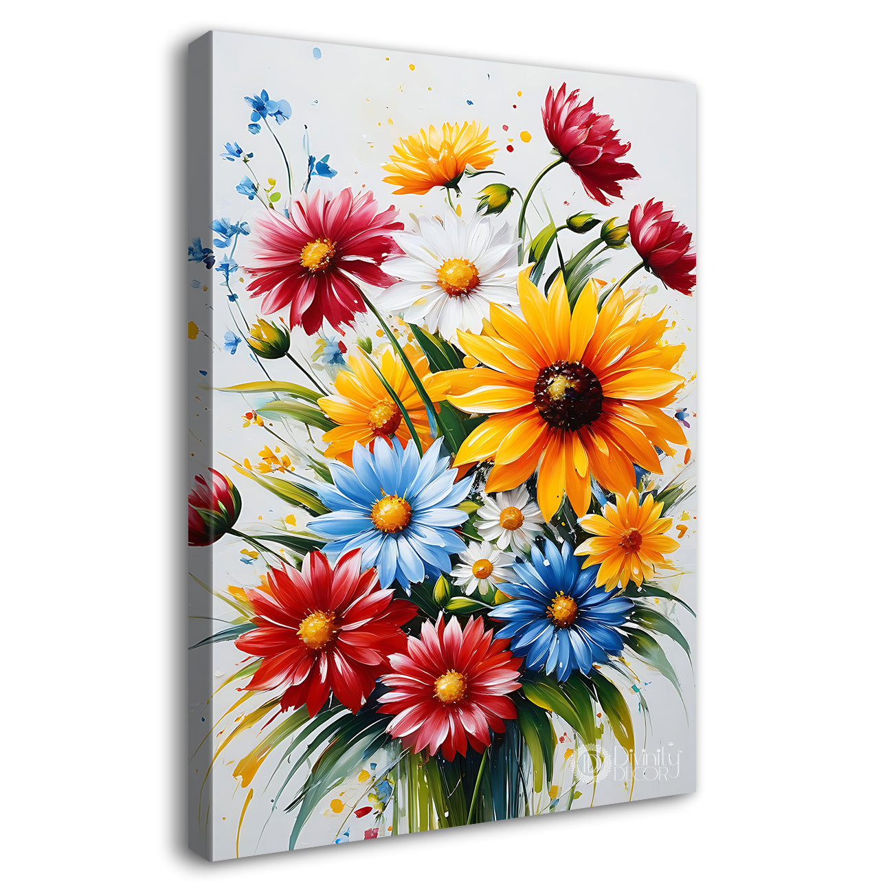 Colourful flowers in white textured background painting - Flower-V-441