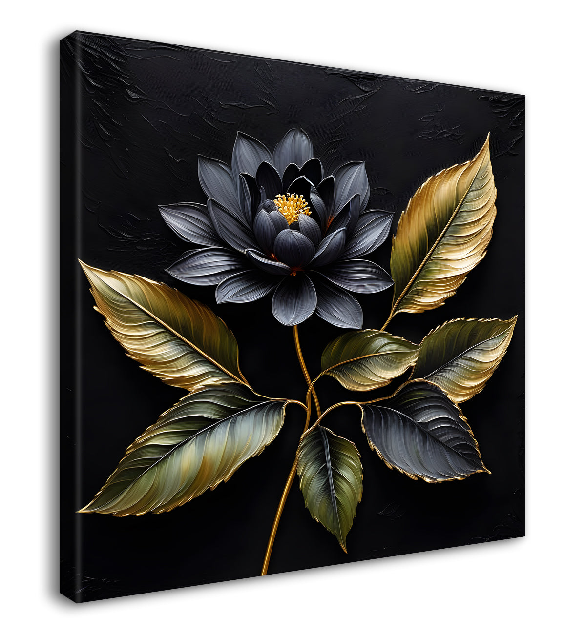 Blue flowers in black textured oil painting - Flower-S-441