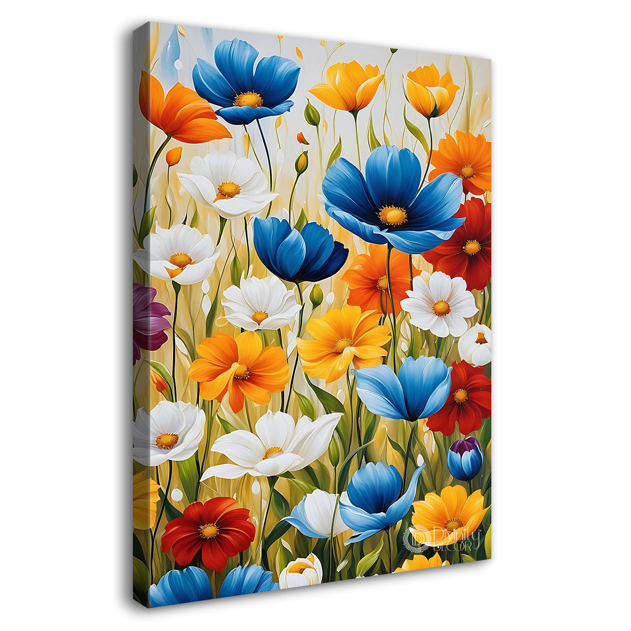 Colourful flowers in white textured background painting - Flower-V-442