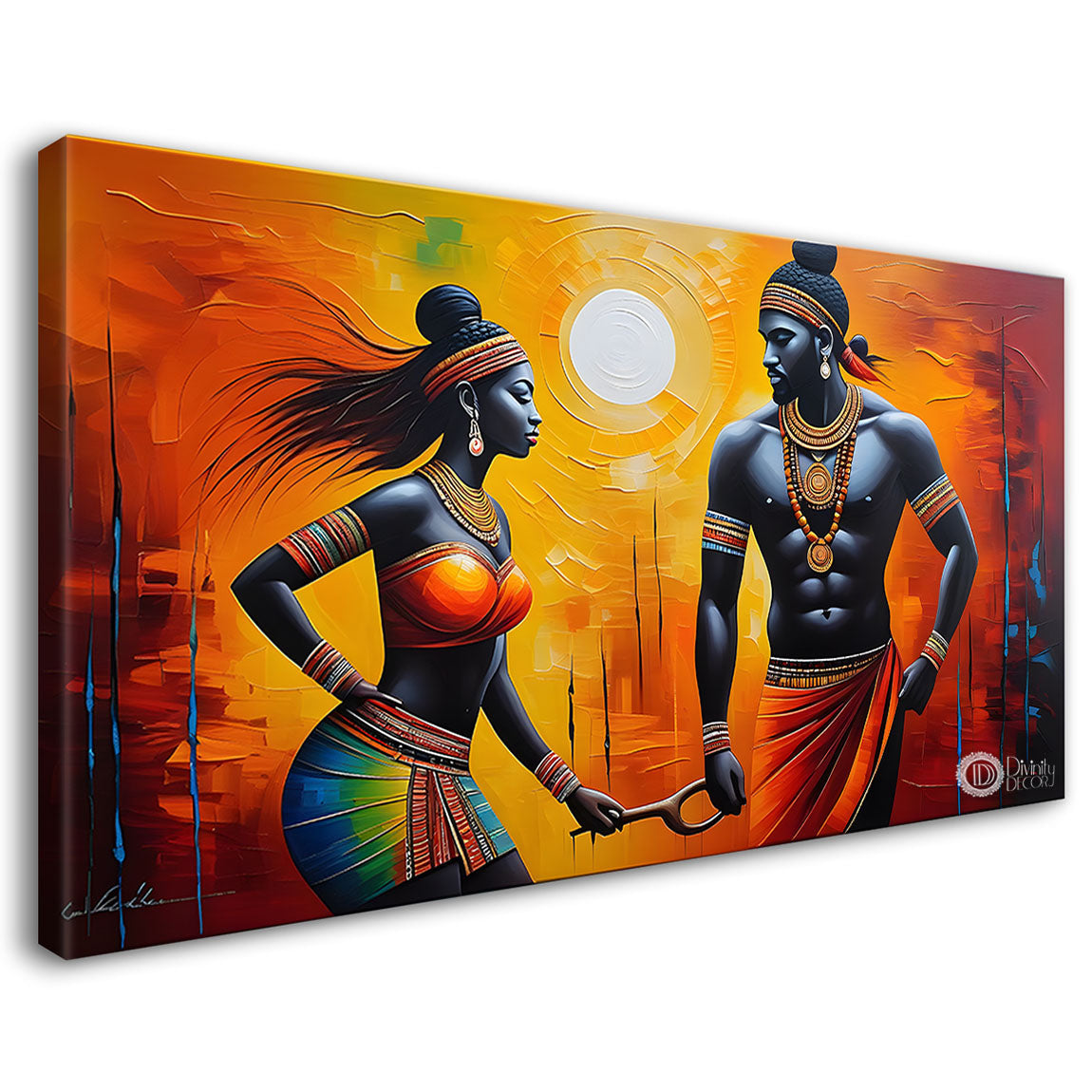 Tribal couple texture oil painting Canvas Painting - Design - Modern-L-443