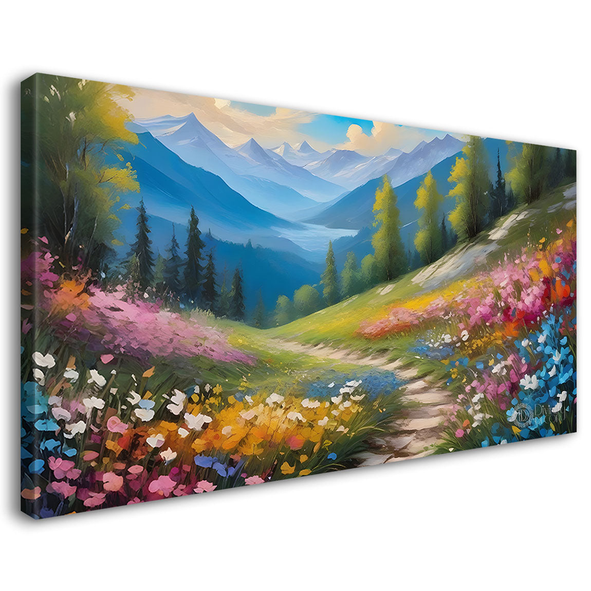 Mountains with flowers painting Canvas Painting - Nature Art -444