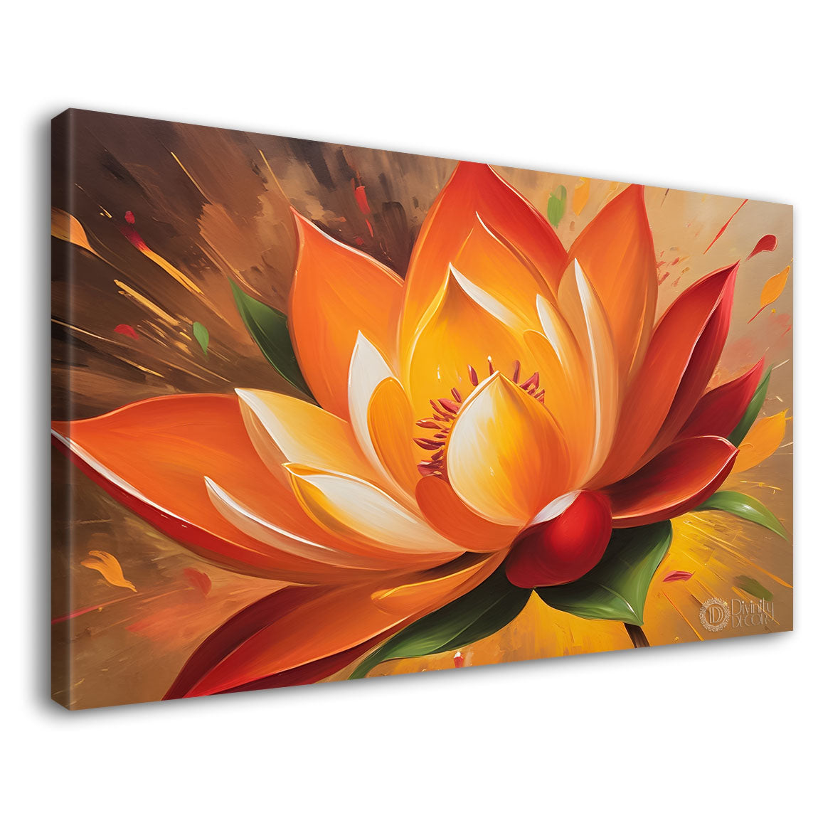 Orange flower in light background canvas painting- Flower-445