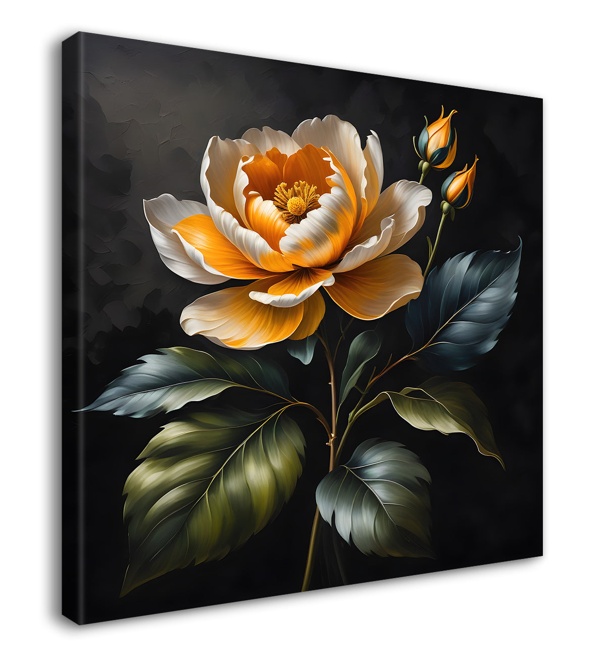 Yellow flower in black textured oil painting - Flower-S-445