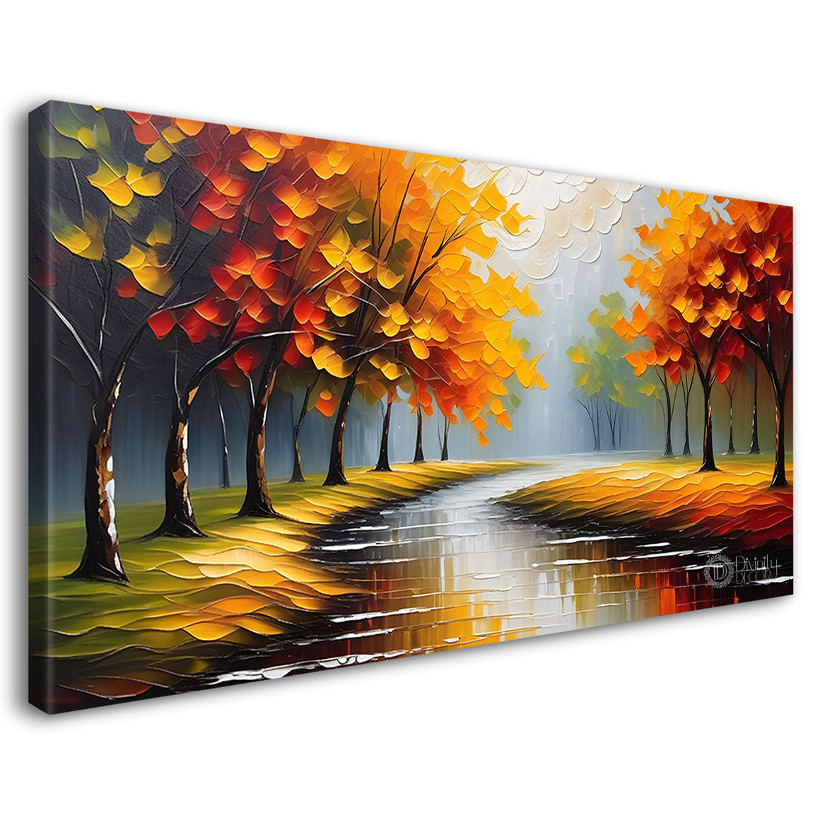 Orange trees with lake painting Canvas Painting - Nature Art -446