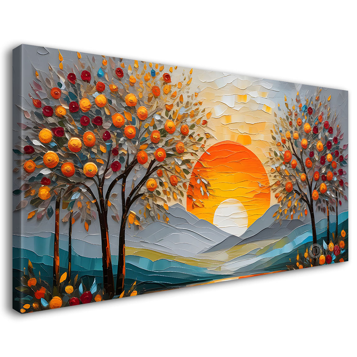Trees with sun textured painting Canvas Painting - Nature Art -447