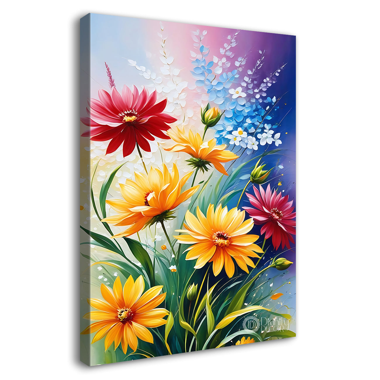 Yellow and pink flowers in colourful background - Flower-V-447