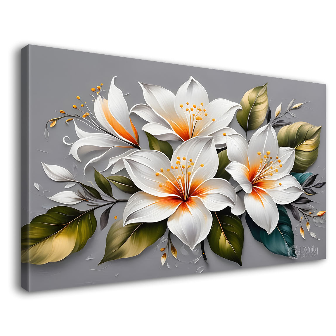 White flowers in grey background canvas painting- Flower-448