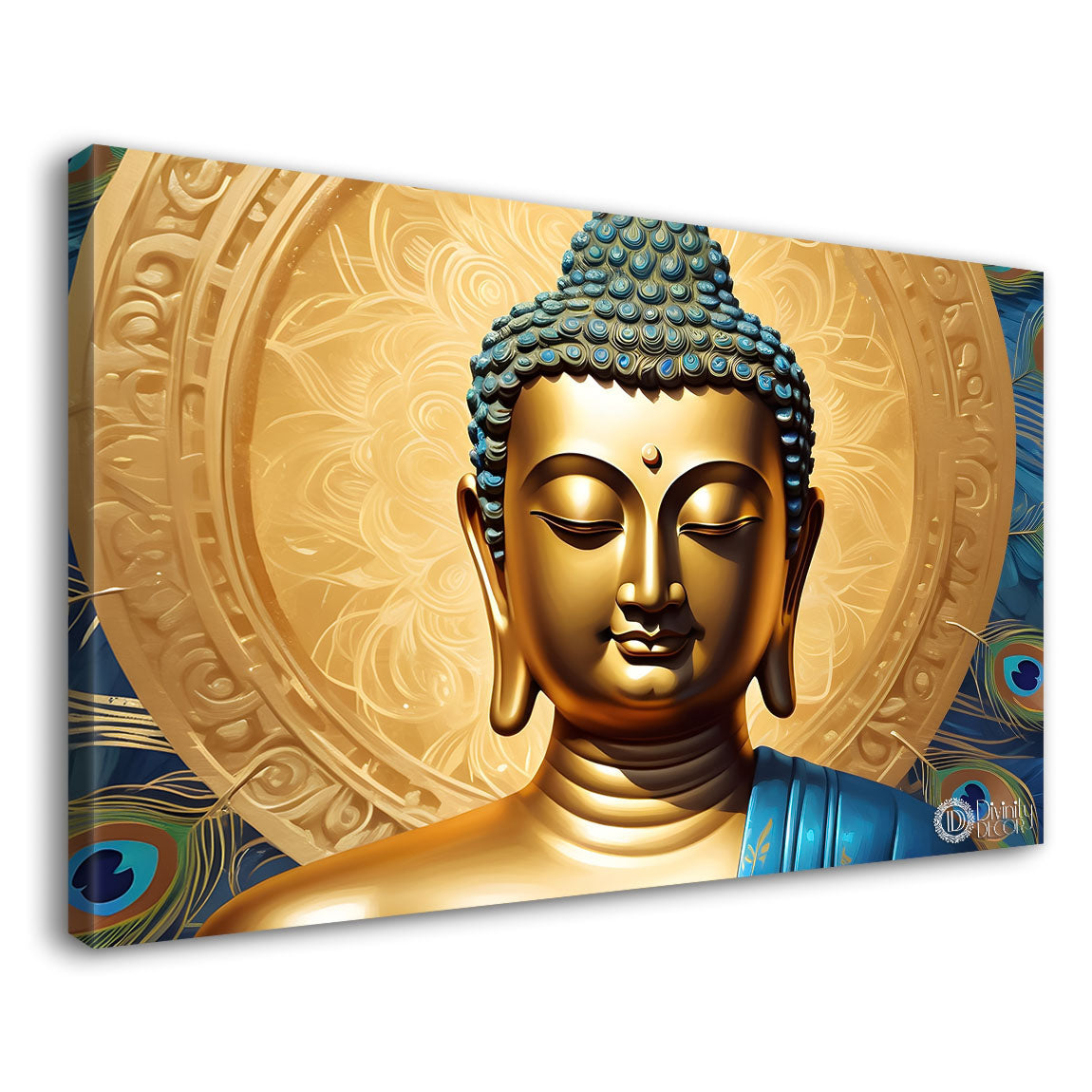 Golden buddha with the golden background textured painting Canvas Wall Painting - Buddha-449
