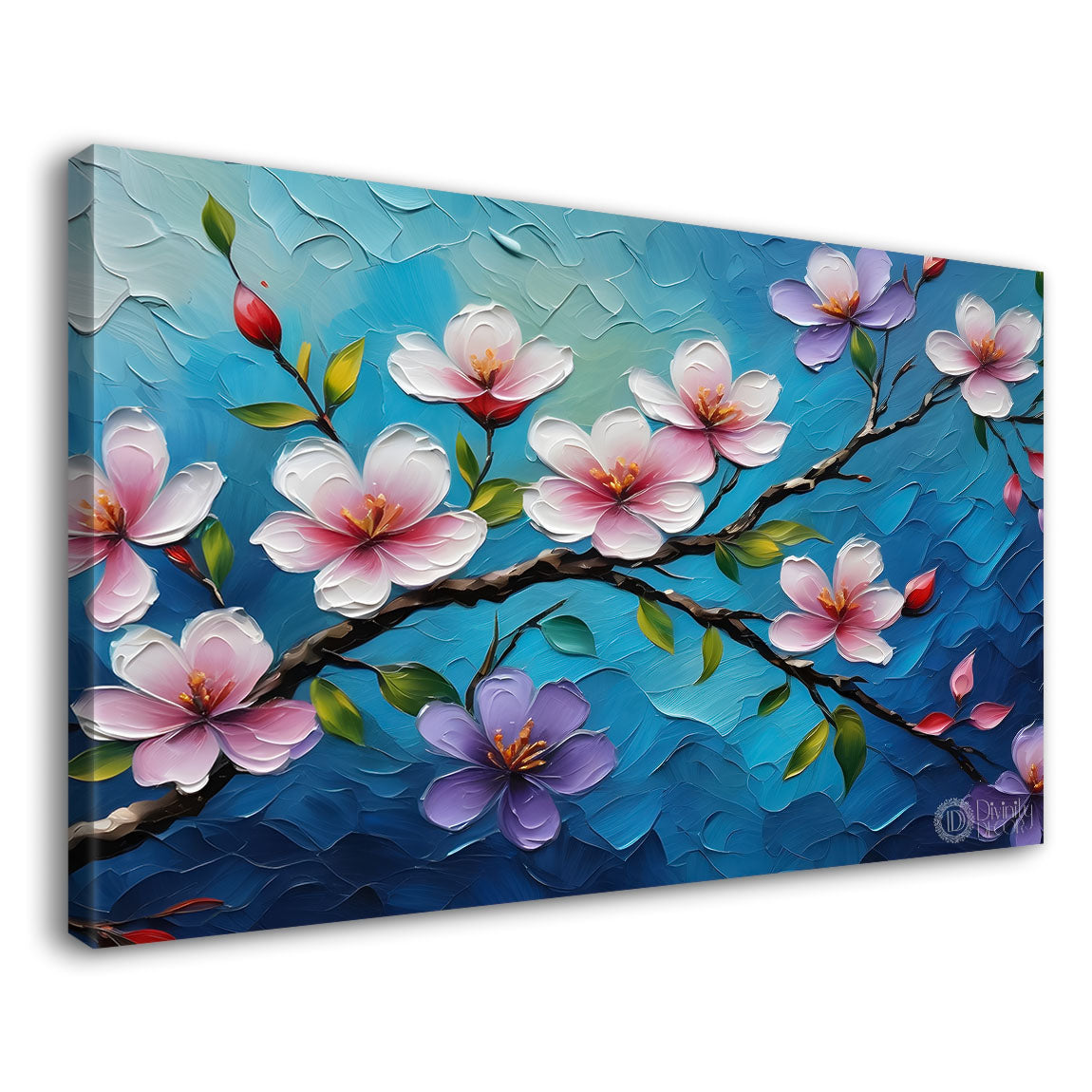 White flowers with blue textured painting- Design - Flower-44