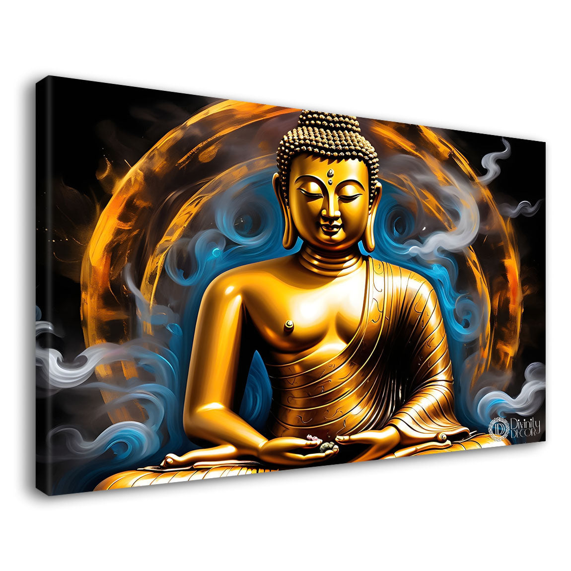 Golden buddha with yellow and blue chakra painting Canvas Wall Painting - Buddha-44