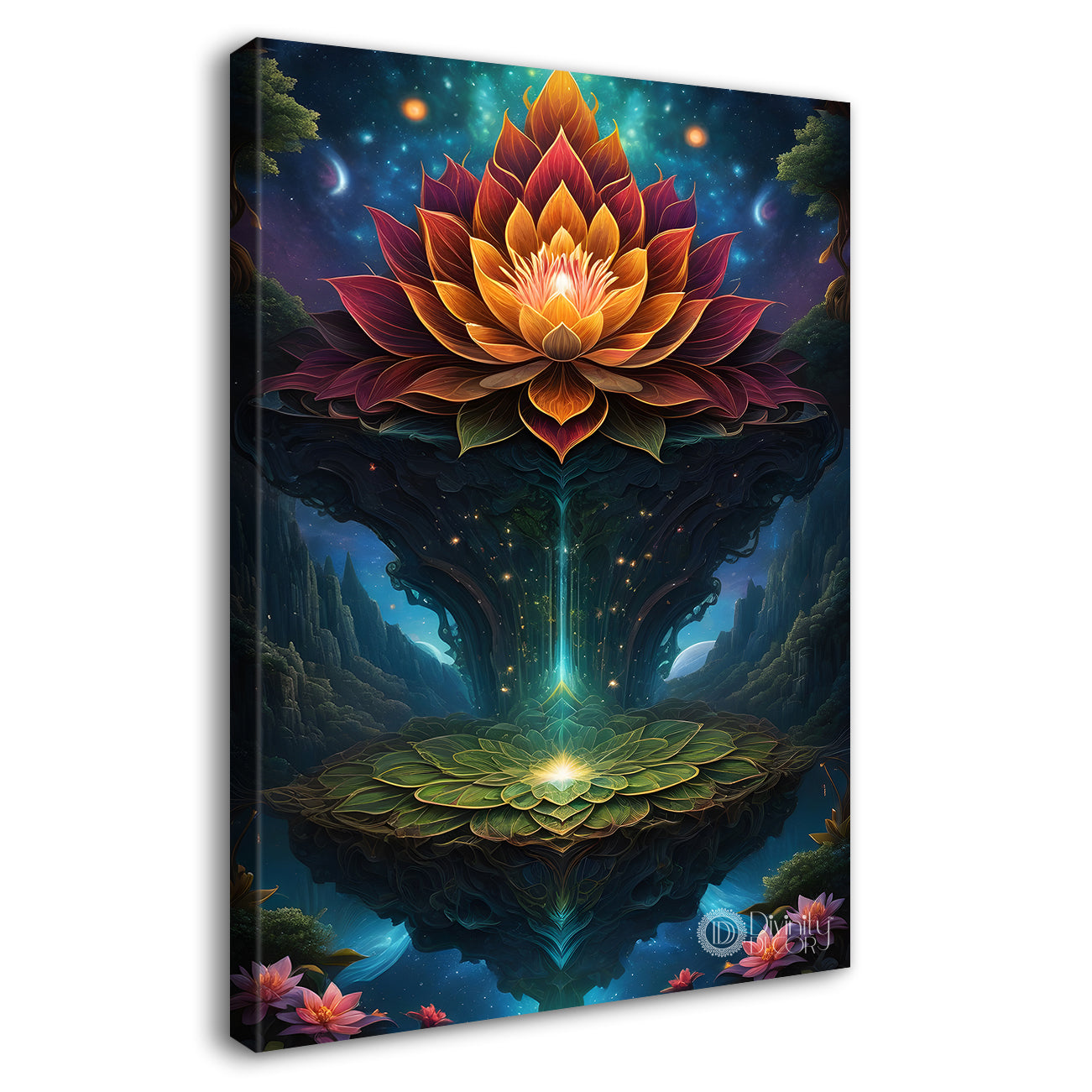 Lotus flowers in dark textured background painting - Flower-V-44