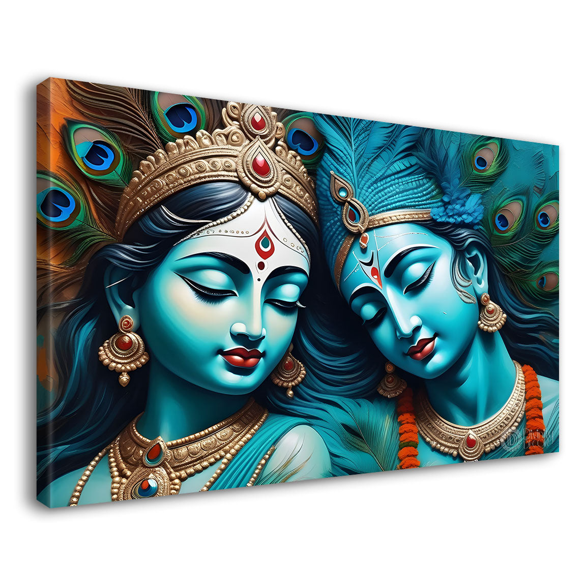Radha and Krishna face painting in blue texture Canvas Painting - Design - Krishna-44