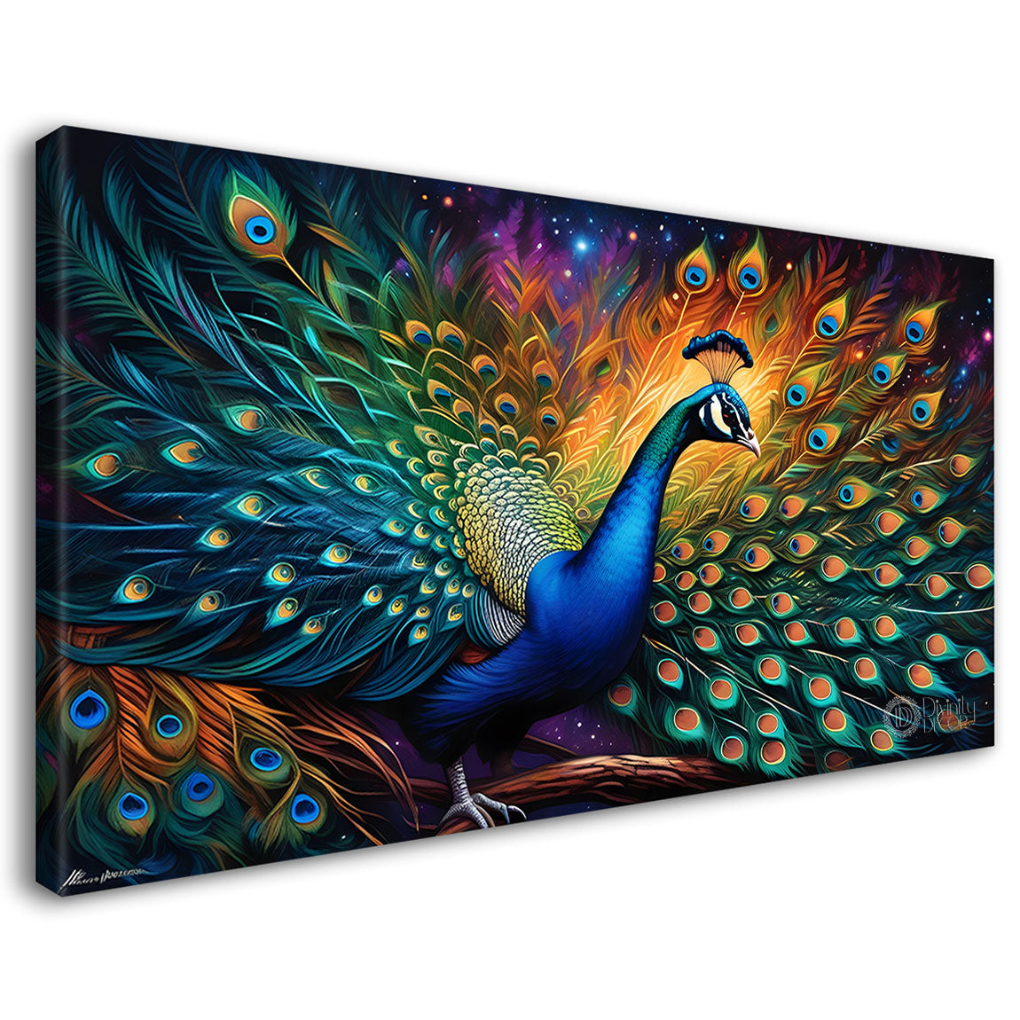 Peacock on the branch with bright colors modern art Canvas Painting - Design - Peacock-45