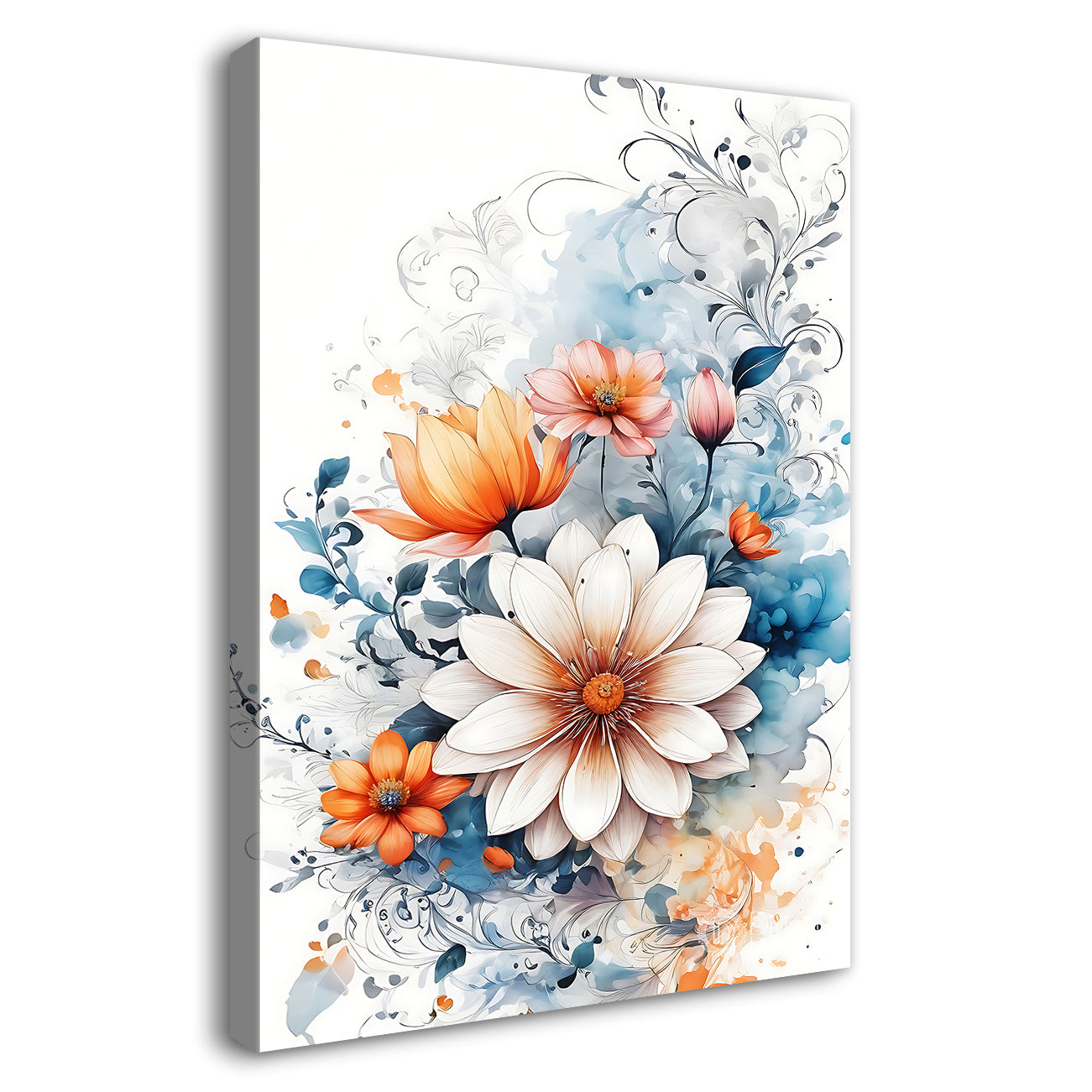 White flowers water colour painting - Flower-V-450