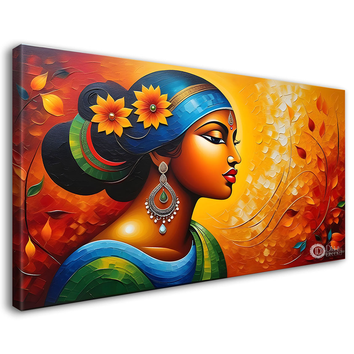 Tribal lady with bright background textured art Canvas Painting - Design - Modern-L-451