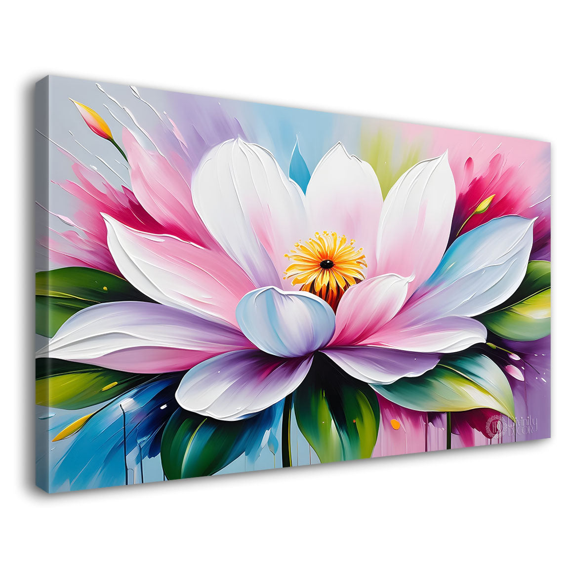 White flowers in colorful background canvas painting- Flower-451