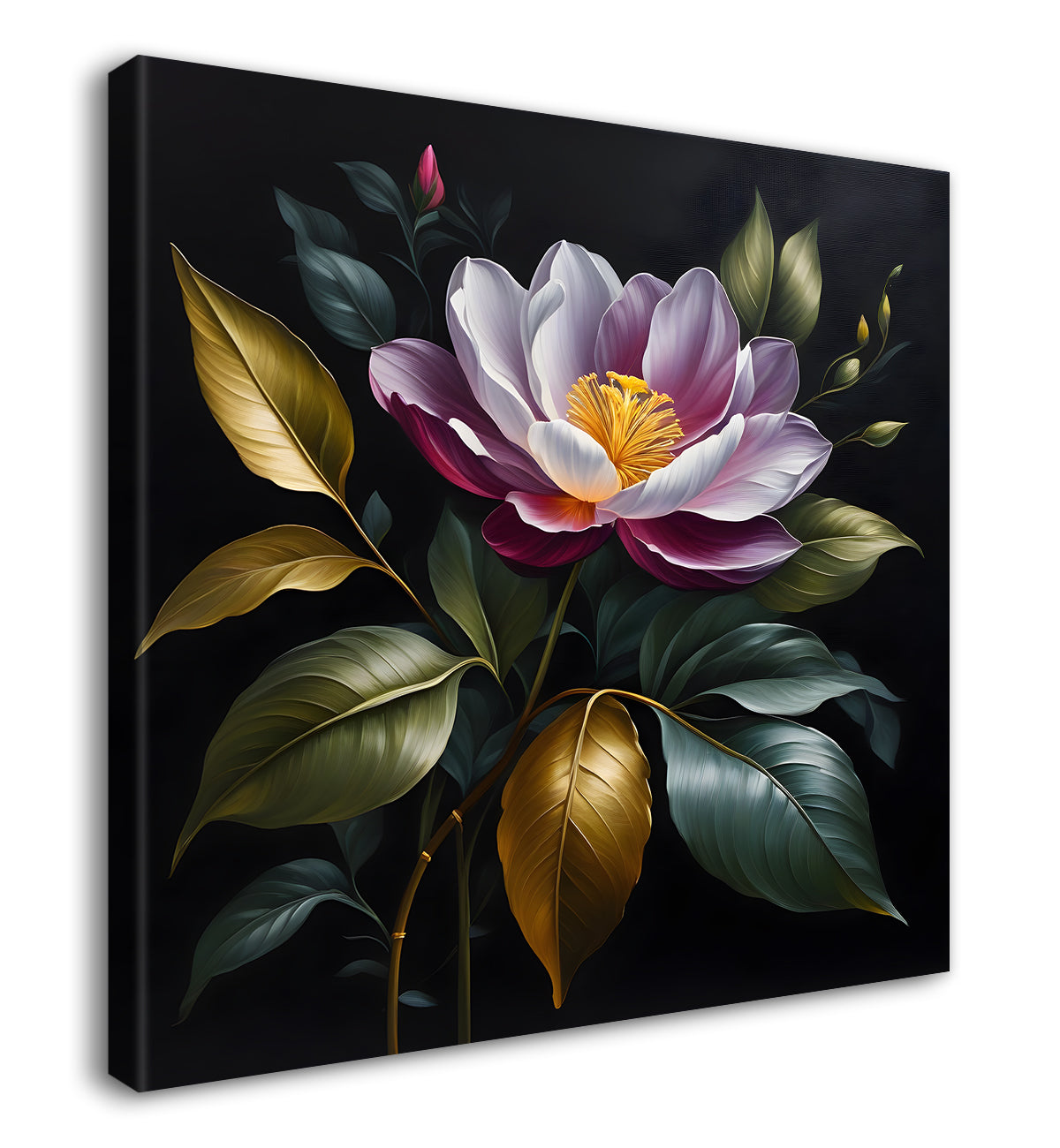Purple flower in black textured oil painting - Flower-S-452