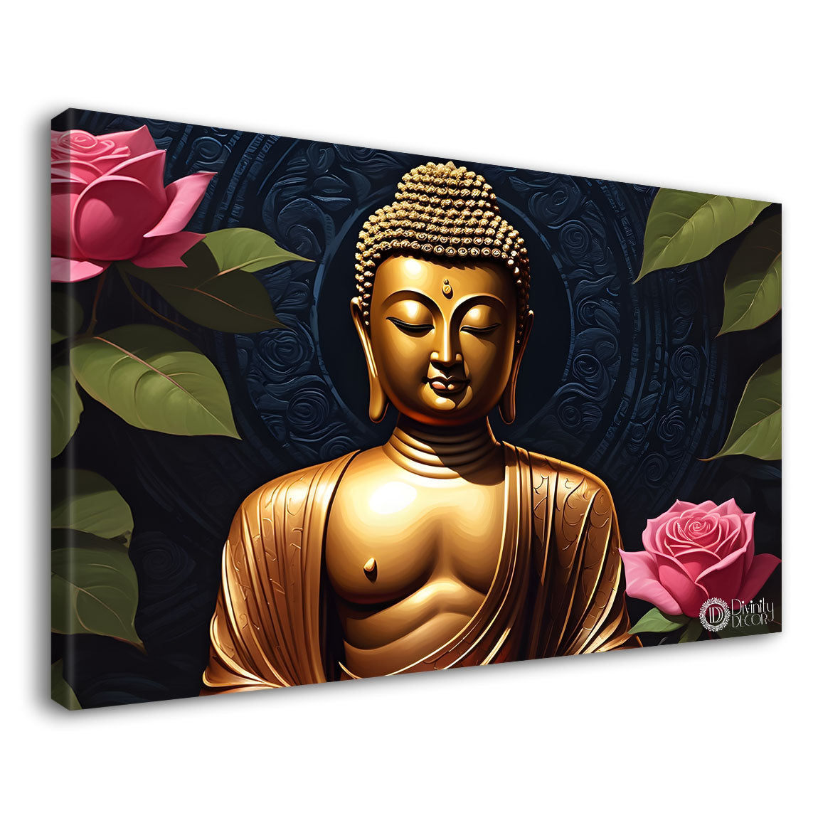 Golden buddha with the flowers background textured painting Canvas Wall Painting - Buddha-453