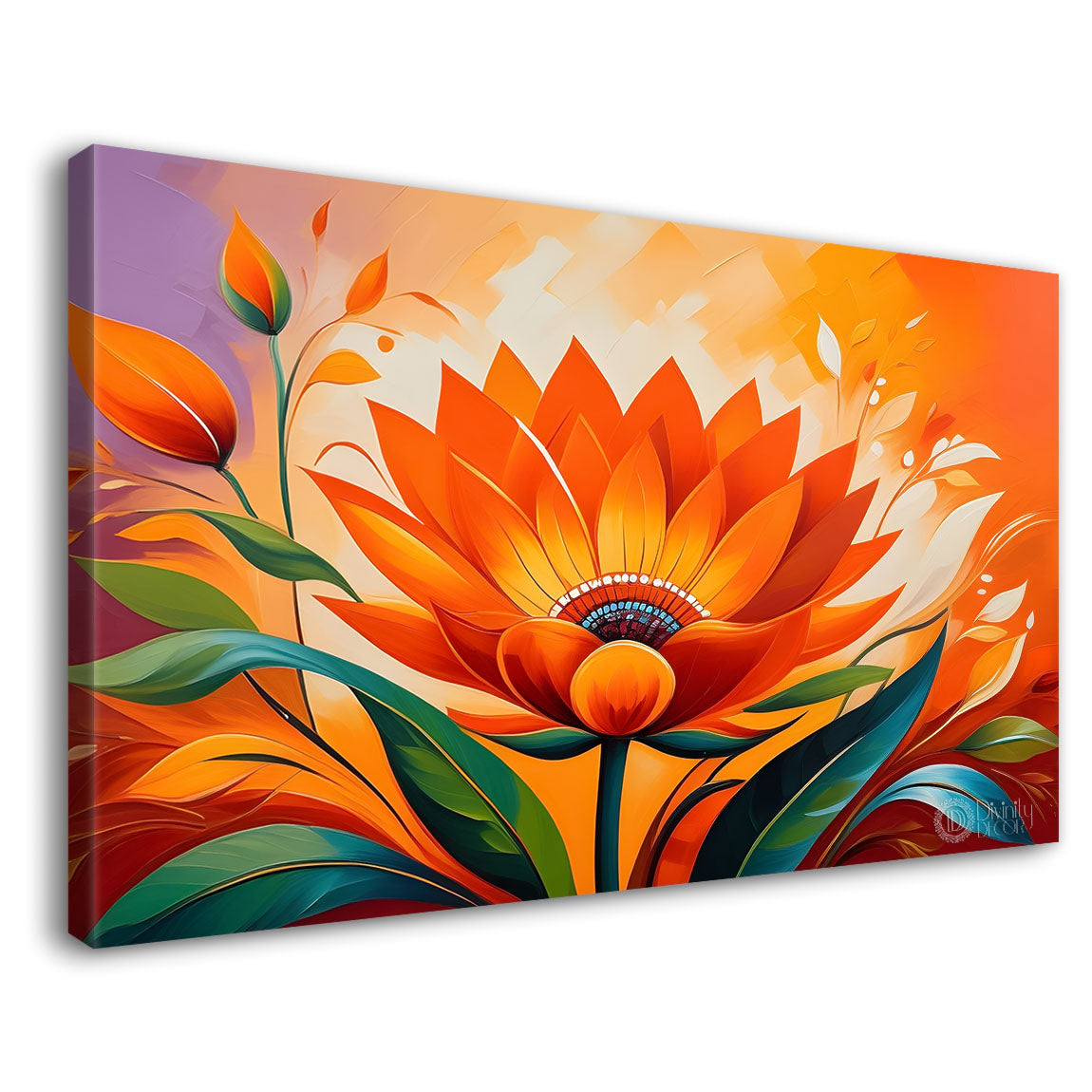 Orange flowers in orange background canvas painting- Flower-453