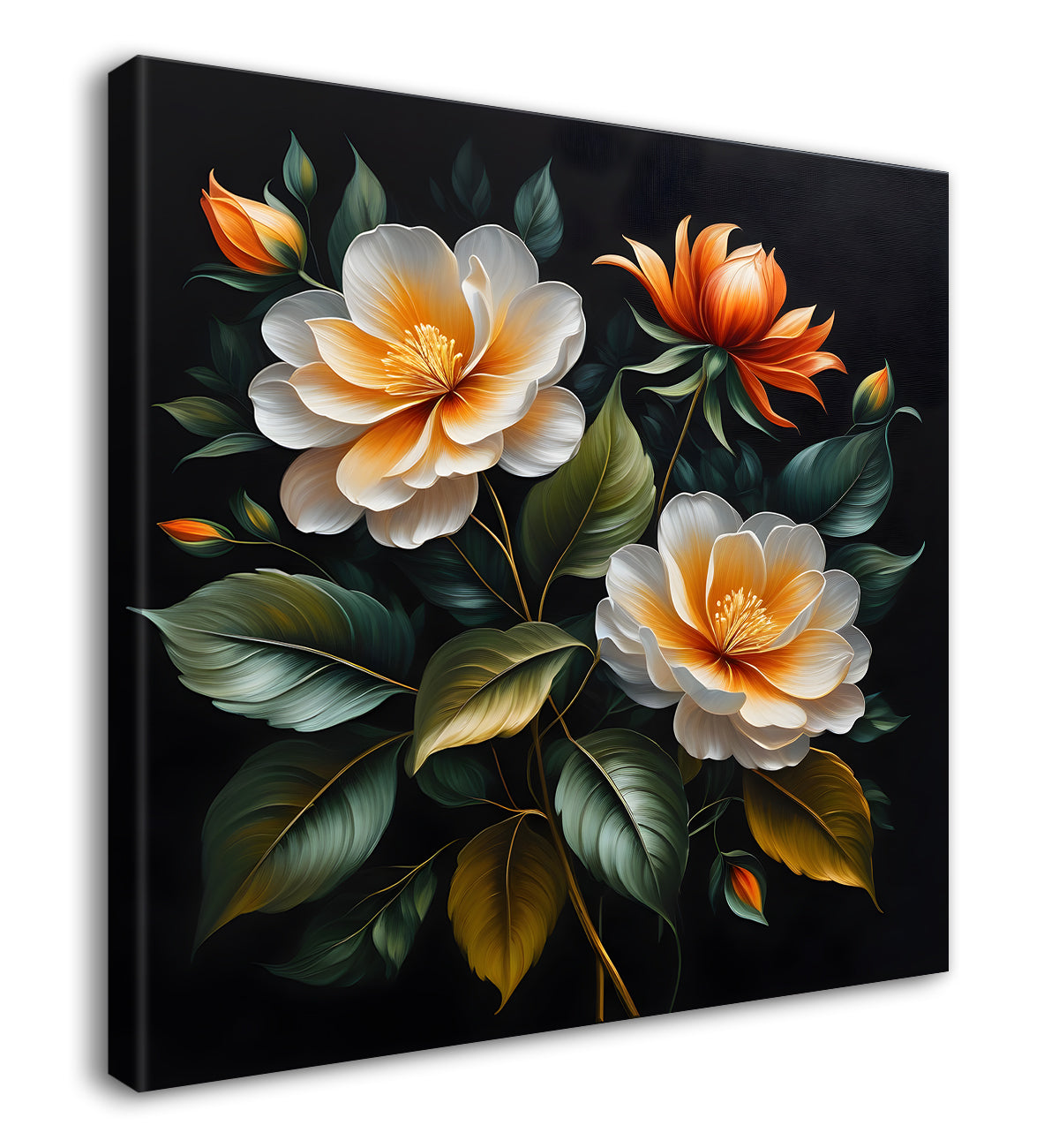 Colourful flower in black textured oil painting - Flower-S-454