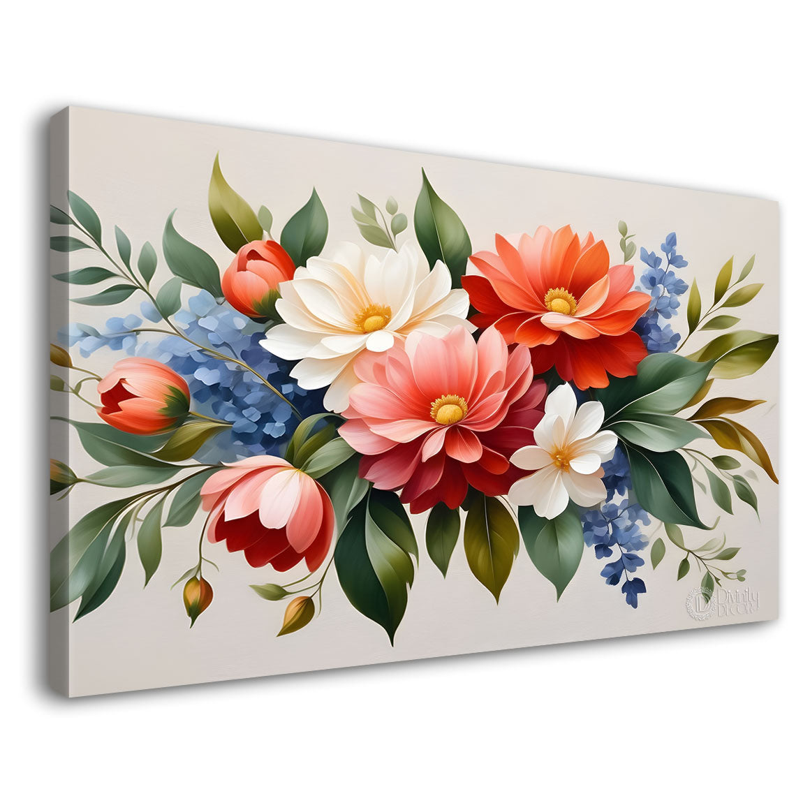 Colorful flowers in grey background canvas painting- Flower-454
