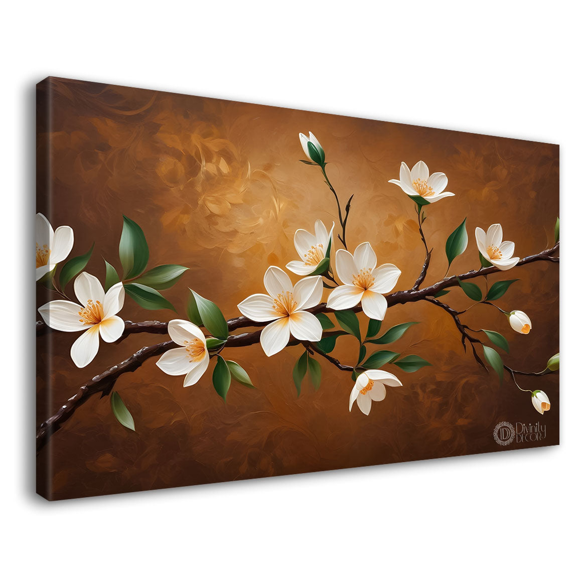 White flowers in brown background canvas painting- Flower-455