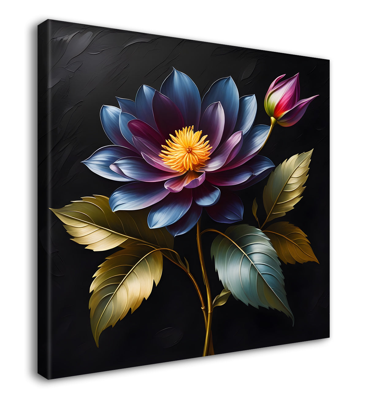 Purple flower in black textured oil painting - Flower-S-455