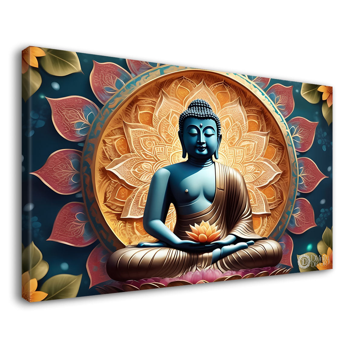 Golden buddha with chakra background textured painting Canvas Wall Painting - Buddha-456