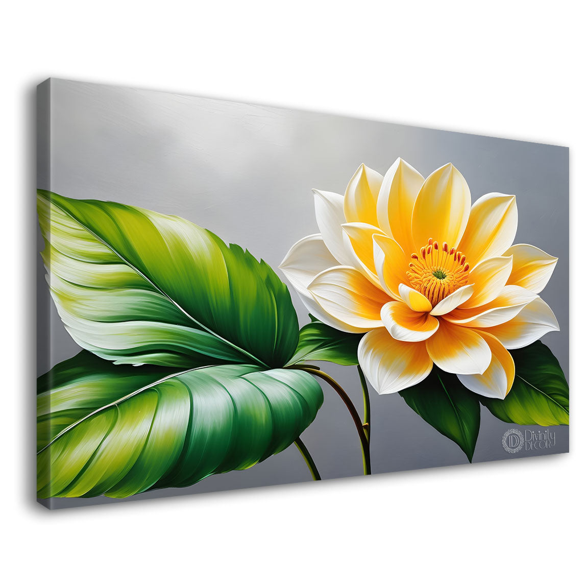 Yellow flowers in grey background canvas painting- Flower-456